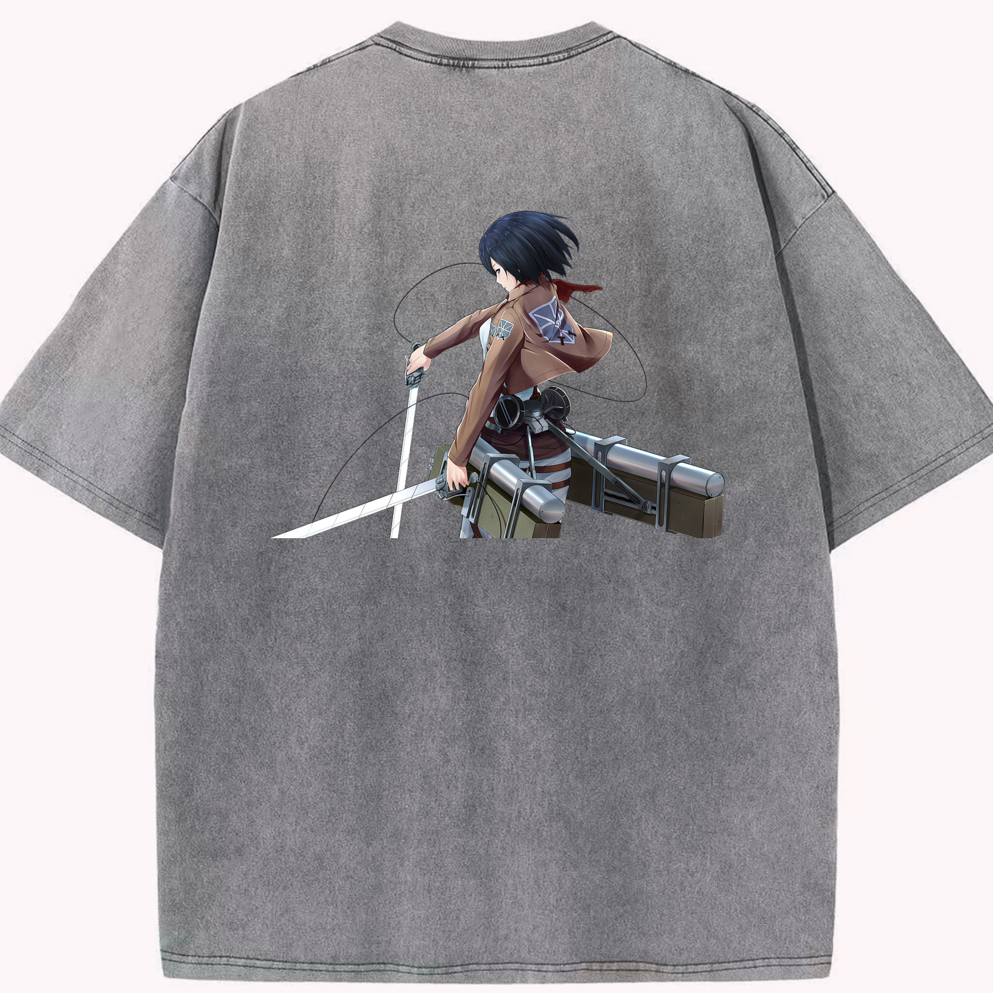 （画像用） 進撃の巨人 ミカサ·アッカーマン Attack on Titan Mikasa Ackerman 綿100% ヴィンテージ風 半袖Tシャツ（背面プリント）