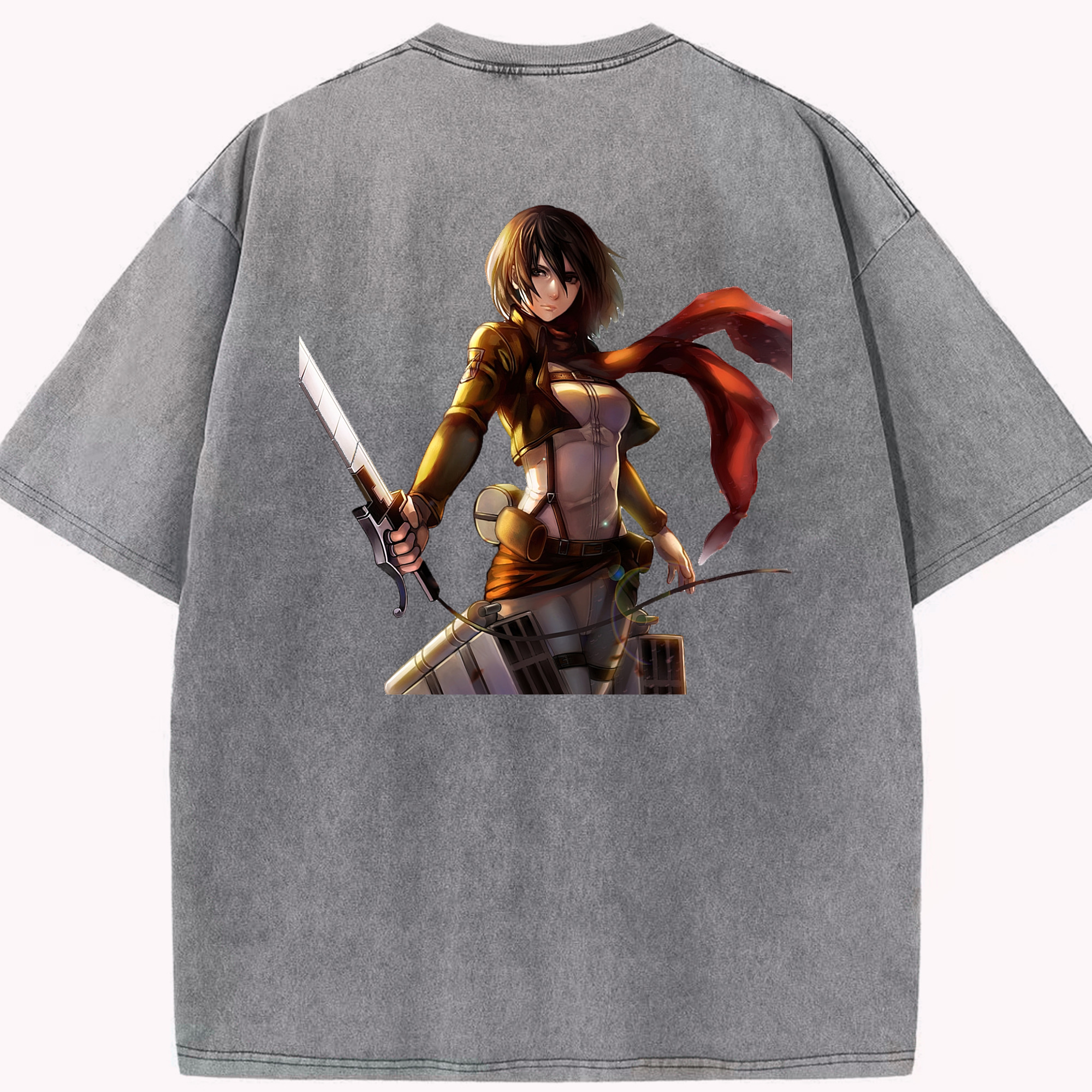 （画像用） 進撃の巨人 ミカサ·アッカーマン Attack on Titan Mikasa Ackerman 綿100% ヴィンテージ風 半袖Tシャツ（背面プリント）