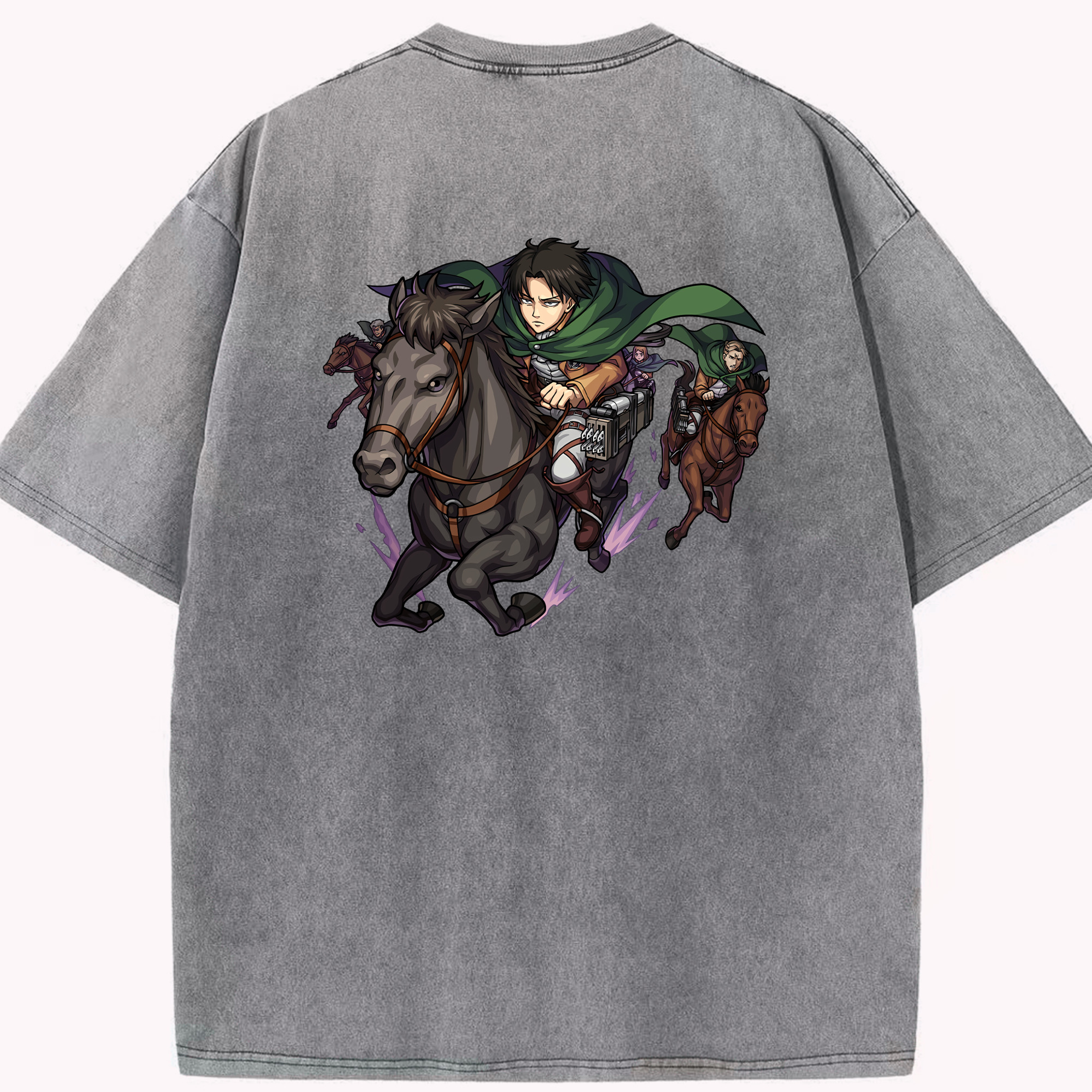 （画像用） 進撃の巨人 リヴァイ·アッカーマン Attack on Titan Levi Ackerman 綿100% ヴィンテージ風 半袖Tシャツ（背面プリント）