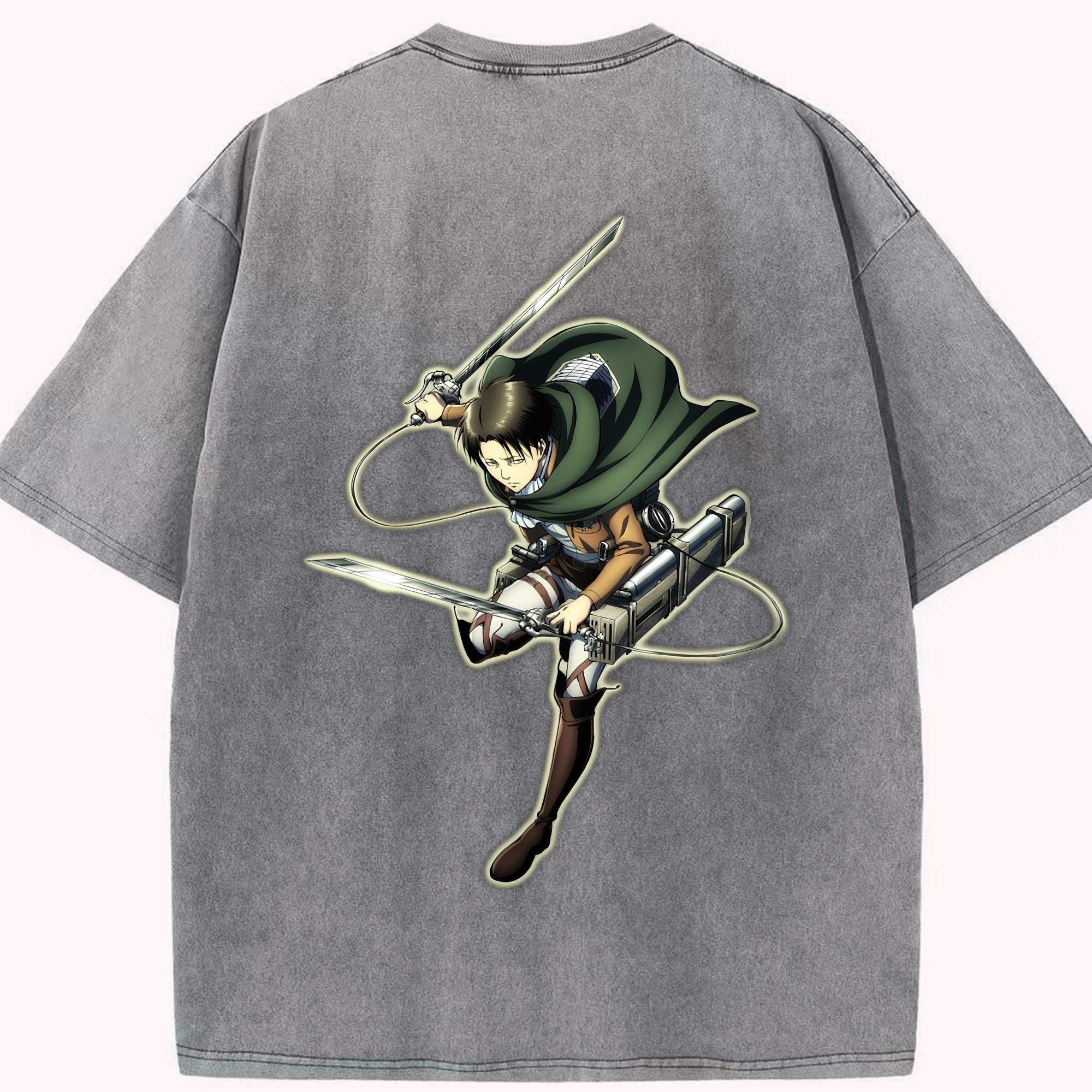 （画像用） 進撃の巨人 リヴァイ·アッカーマン Attack on Titan Levi Ackerman 綿100% ヴィンテージ風 半袖Tシャツ（背面プリント）