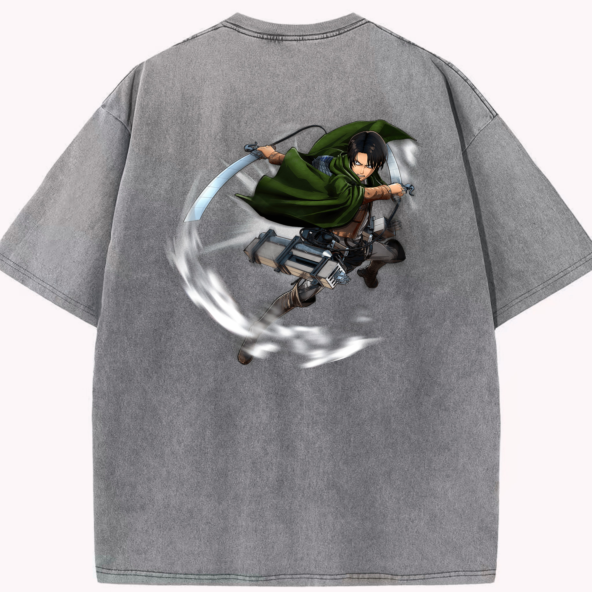 （画像用） 進撃の巨人 リヴァイ·アッカーマン Attack on Titan Levi Ackerman 綿100% ヴィンテージ風 半袖Tシャツ（背面プリント）