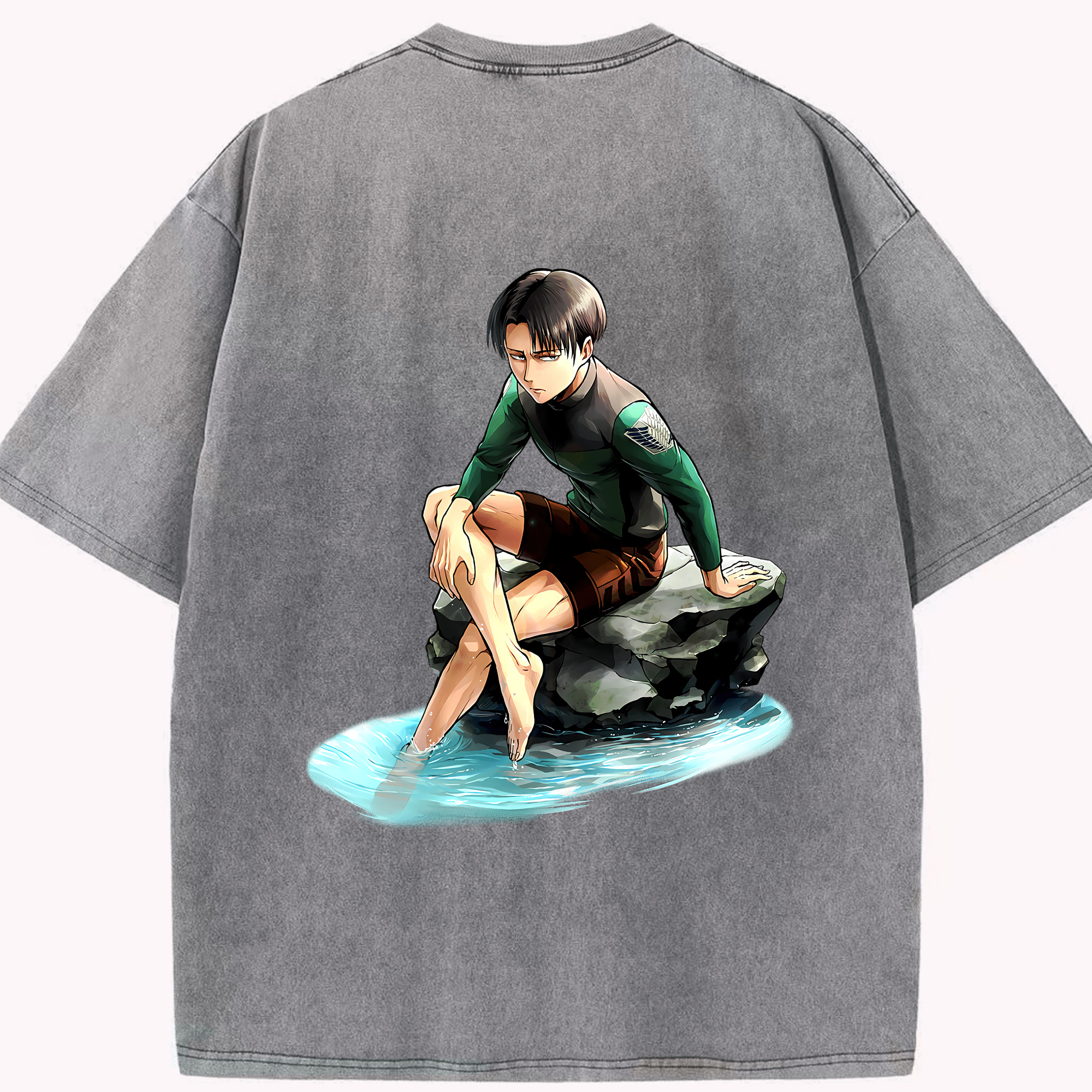 （画像用） 進撃の巨人 リヴァイ·アッカーマン Attack on Titan Levi Ackerman 綿100% ヴィンテージ風 半袖Tシャツ（背面プリント）