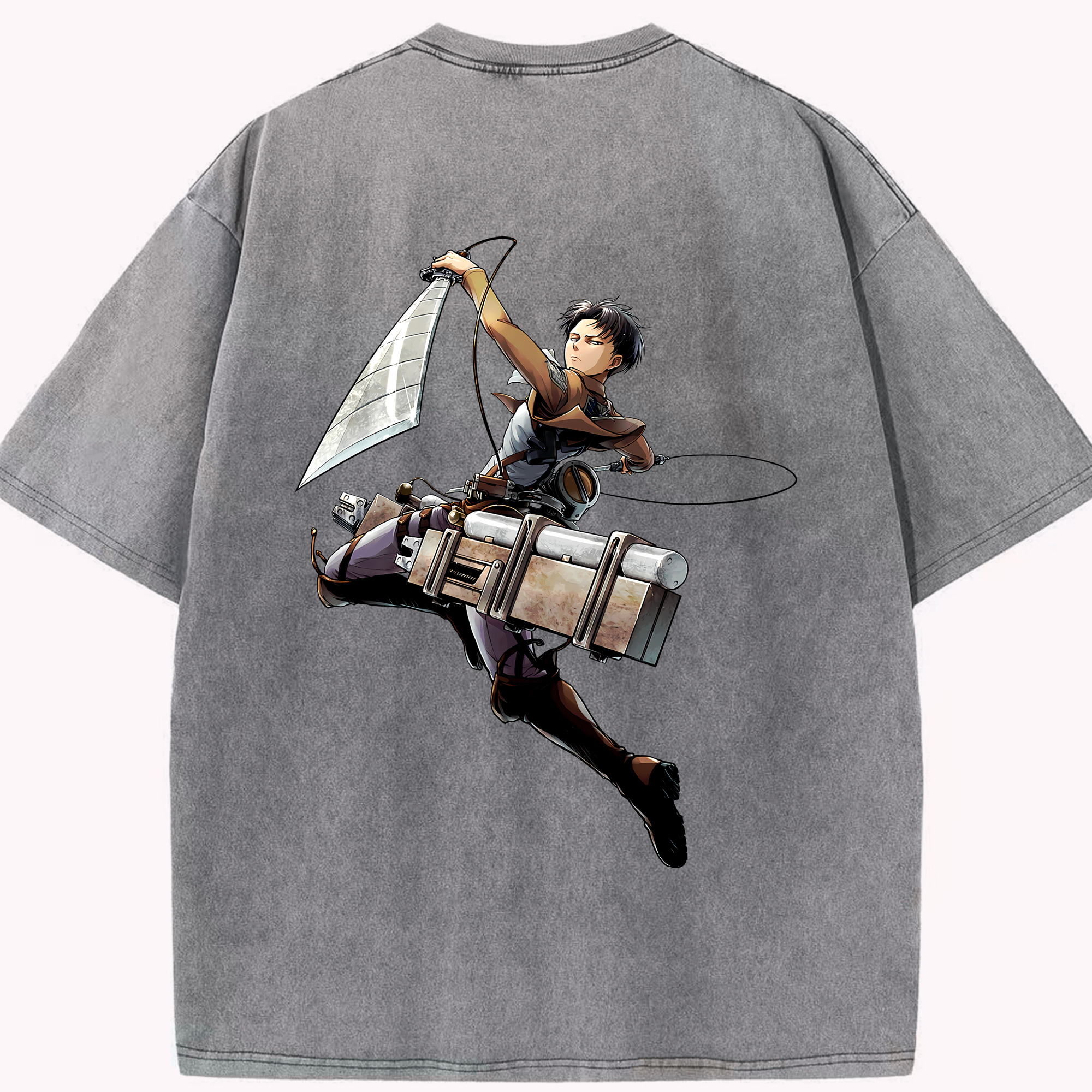 （画像用） 進撃の巨人 リヴァイ·アッカーマン Attack on Titan Levi Ackerman 綿100% ヴィンテージ風 半袖Tシャツ（背面プリント）