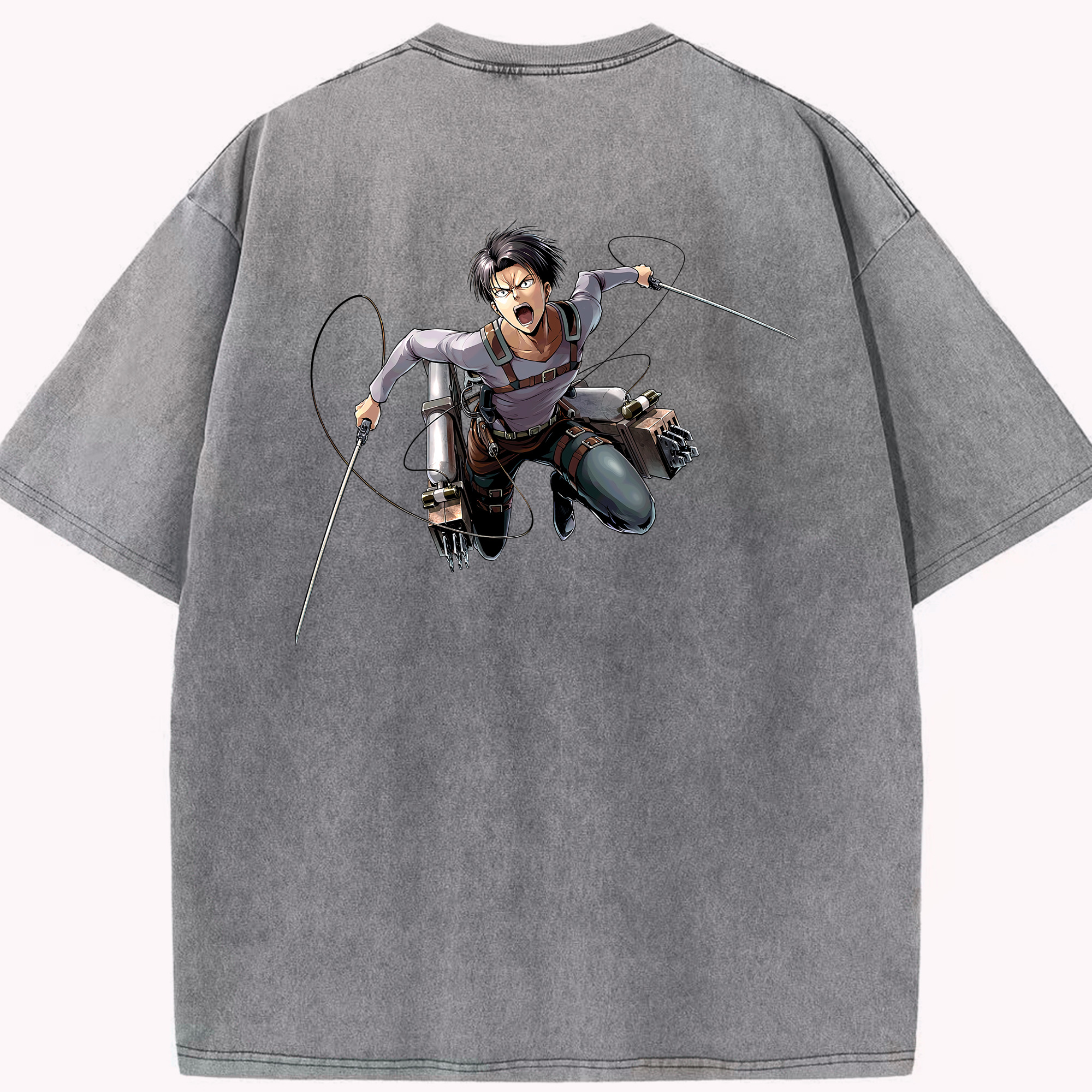 （画像用） 進撃の巨人 リヴァイ·アッカーマン Attack on Titan Levi Ackerman 綿100% ヴィンテージ風 半袖Tシャツ（背面プリント）