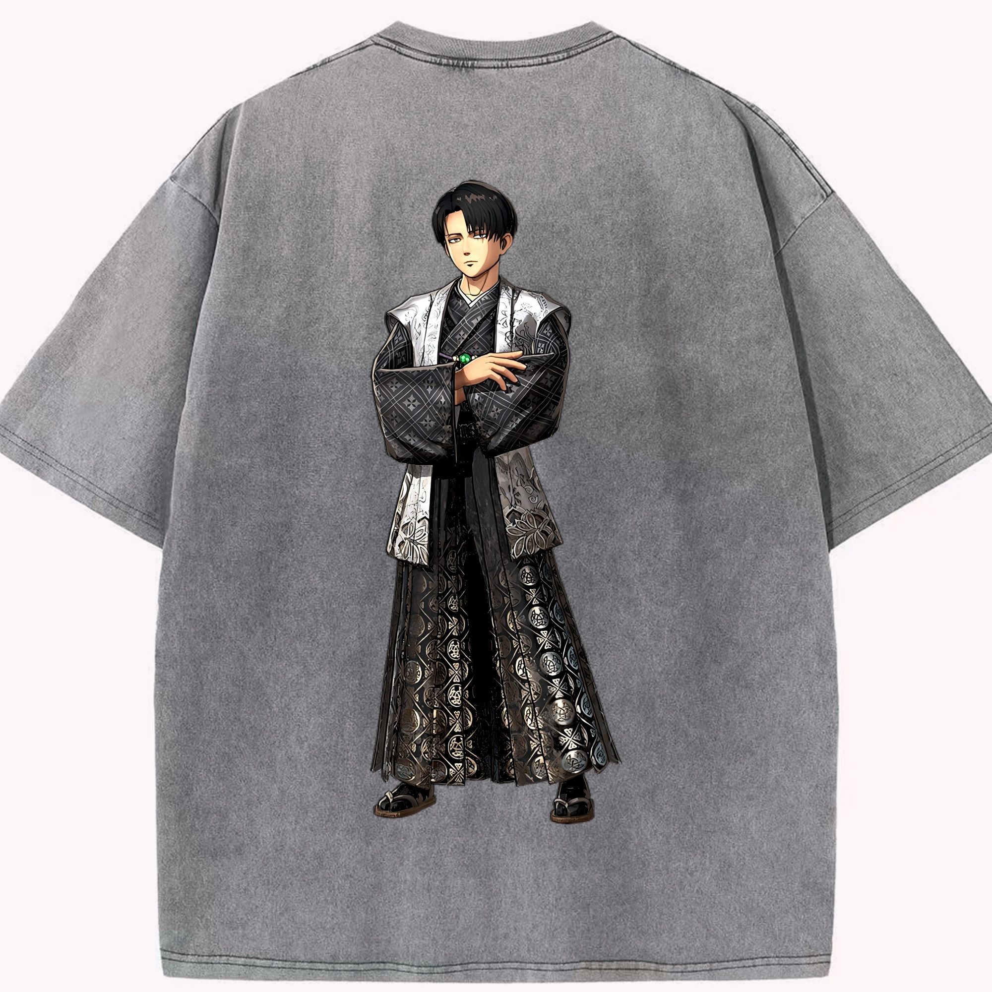 （画像用） 進撃の巨人 リヴァイ·アッカーマン Attack on Titan Levi Ackerman 綿100% ヴィンテージ風 半袖Tシャツ（背面プリント）