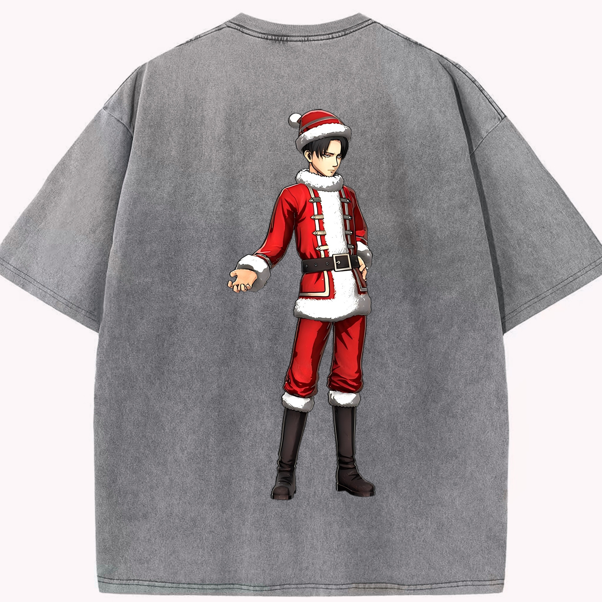 （画像用） 進撃の巨人 リヴァイ·アッカーマン Attack on Titan Levi Ackerman 綿100% ヴィンテージ風 半袖Tシャツ（背面プリント）