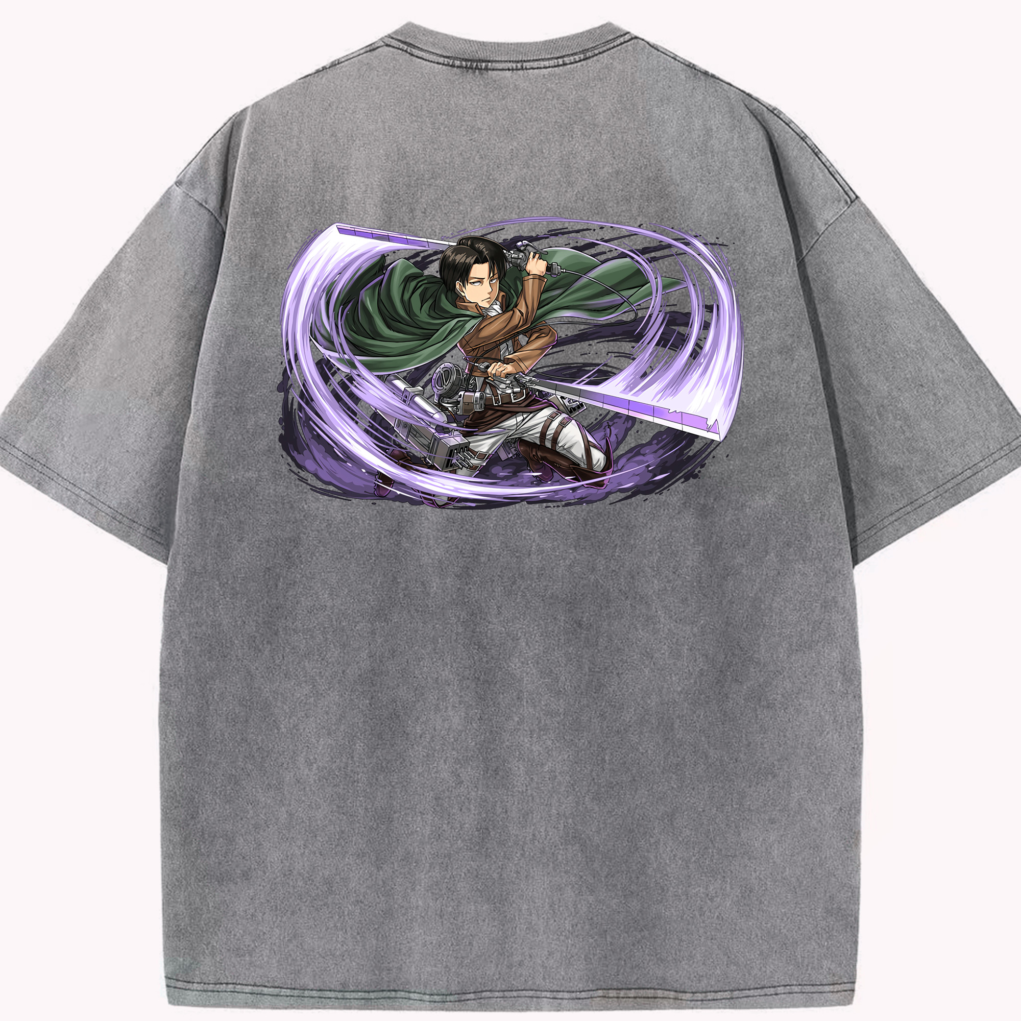 （画像用） 進撃の巨人 リヴァイ·アッカーマン Attack on Titan Levi Ackerman 綿100% ヴィンテージ風 半袖Tシャツ（背面プリント）