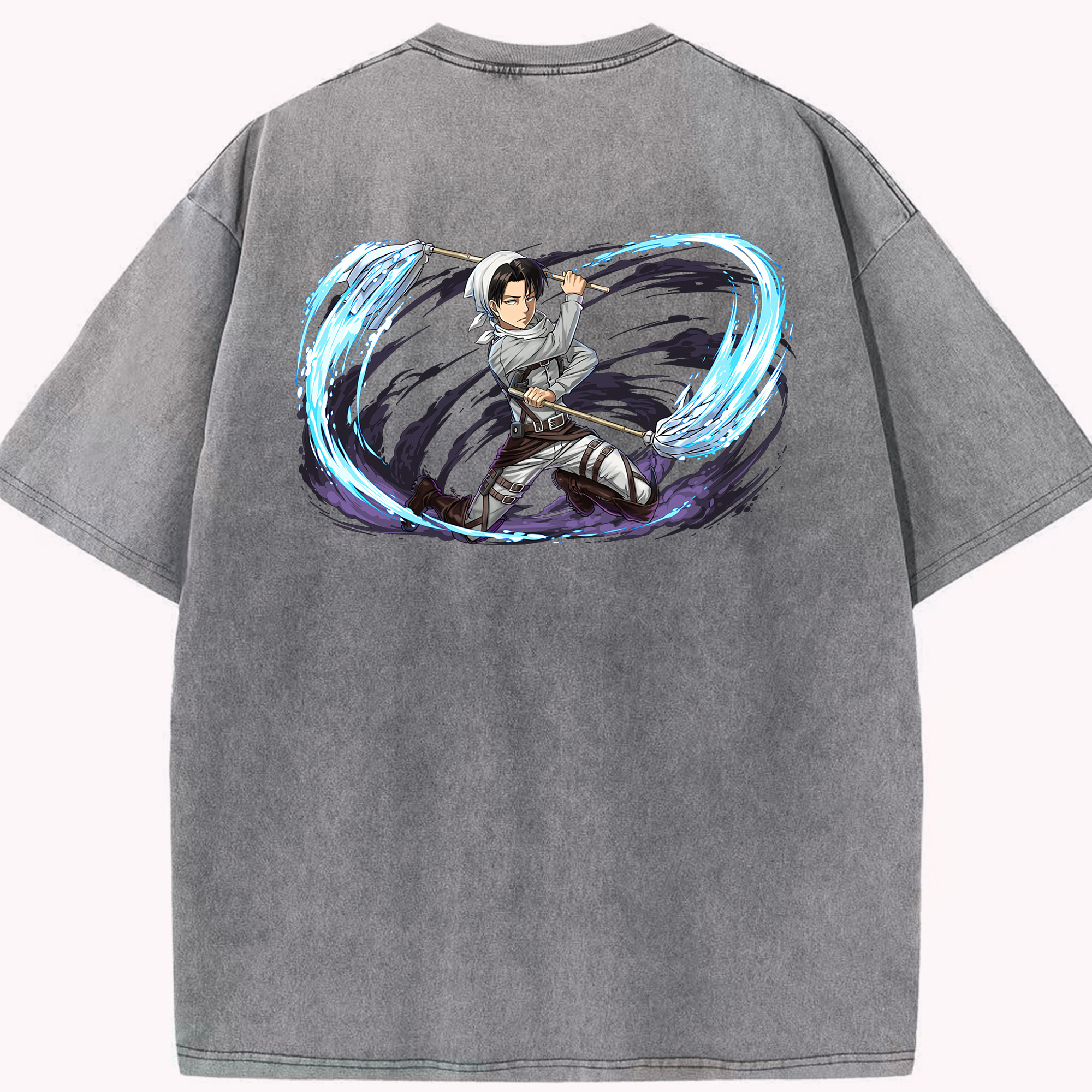（画像用） 進撃の巨人 リヴァイ·アッカーマン Attack on Titan Levi Ackerman 綿100% ヴィンテージ風 半袖Tシャツ（背面プリント）