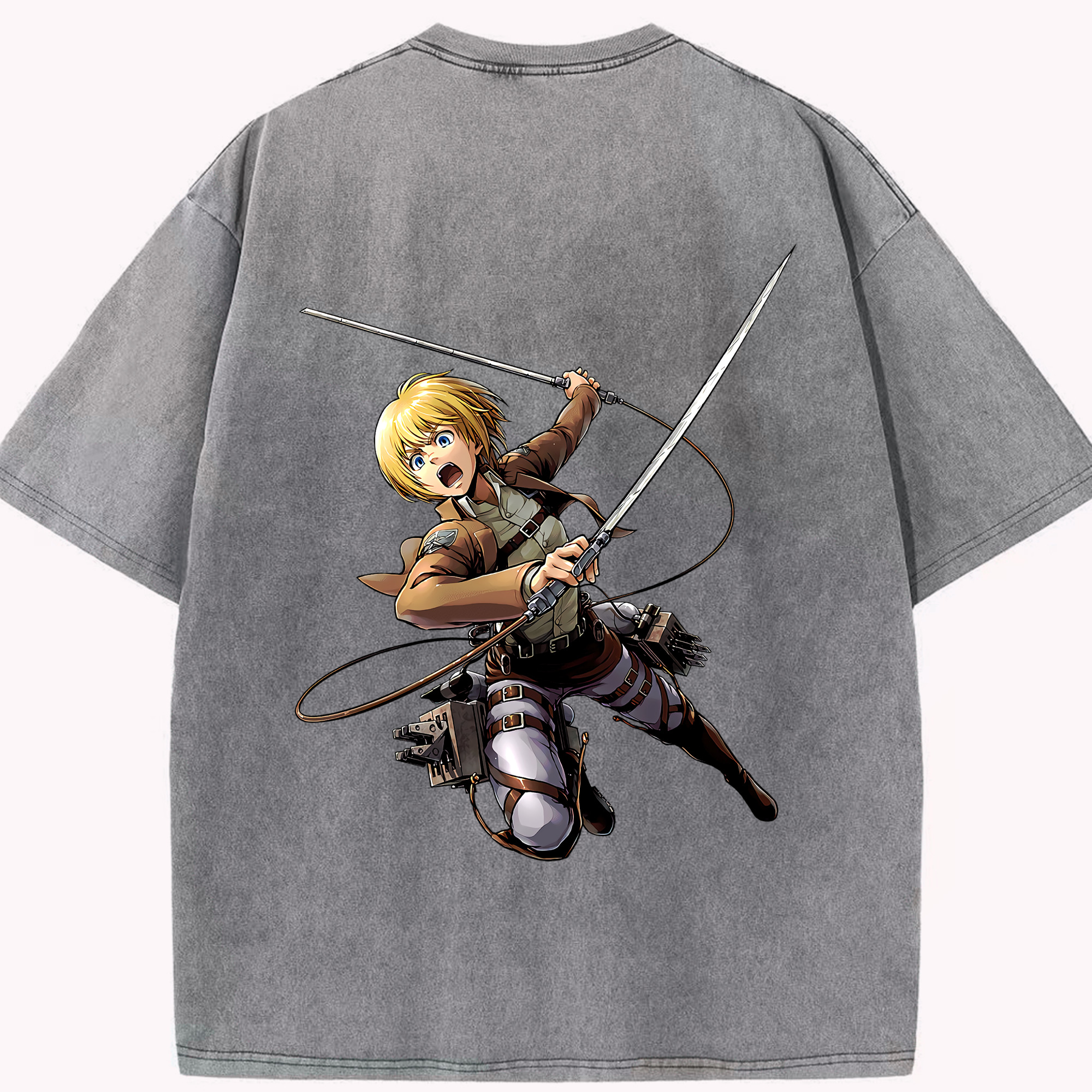 （画像用） 進撃の巨人 アルミン·アルレルト Attack on Titan Armin Arlert 綿100% ヴィンテージ風 半袖Tシャツ（背面プリント）