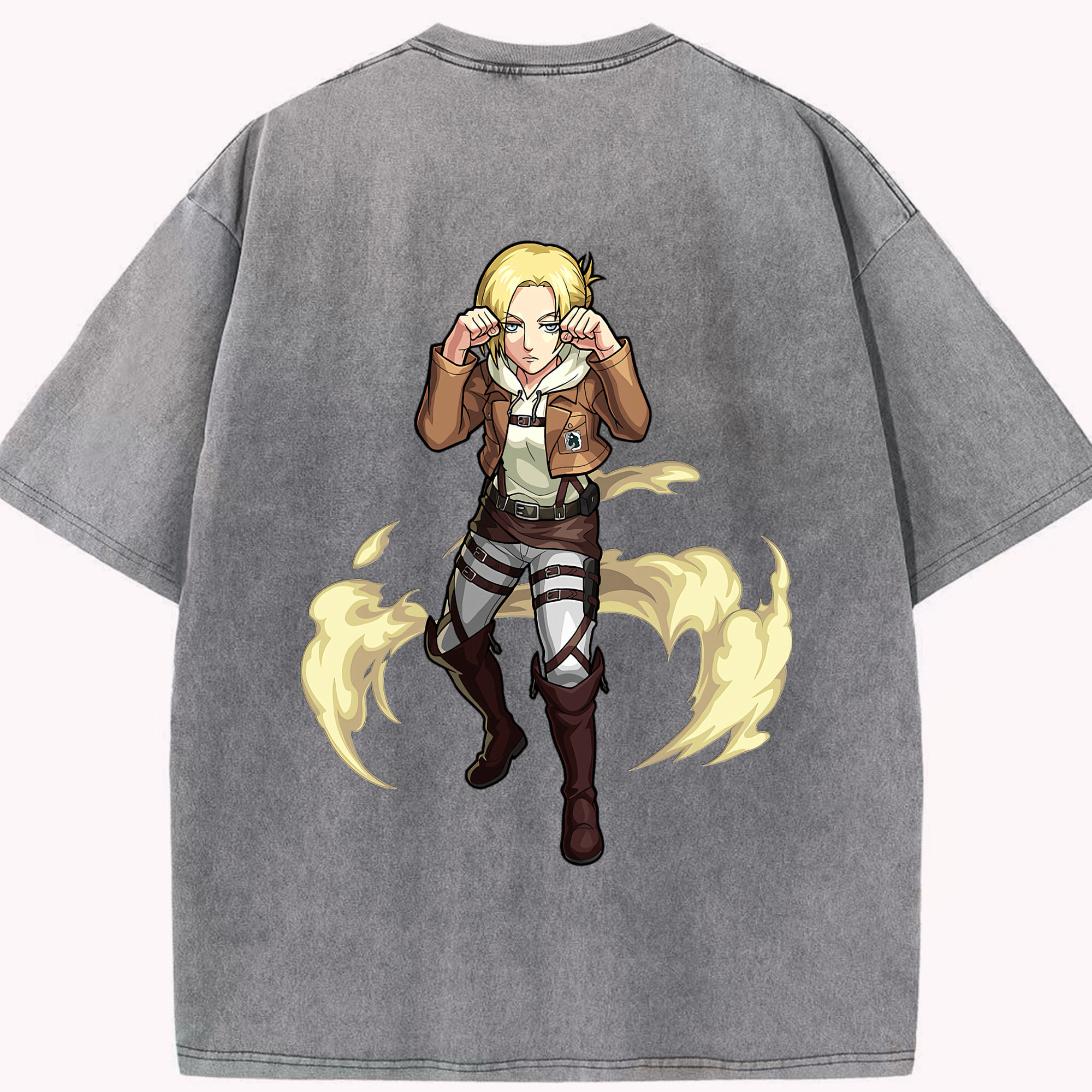 （画像用） 進撃の巨人 アニ・レオンハート Attack on Titan Annie Leonhart 綿100% ヴィンテージ風 半袖Tシャツ（背面プリント）