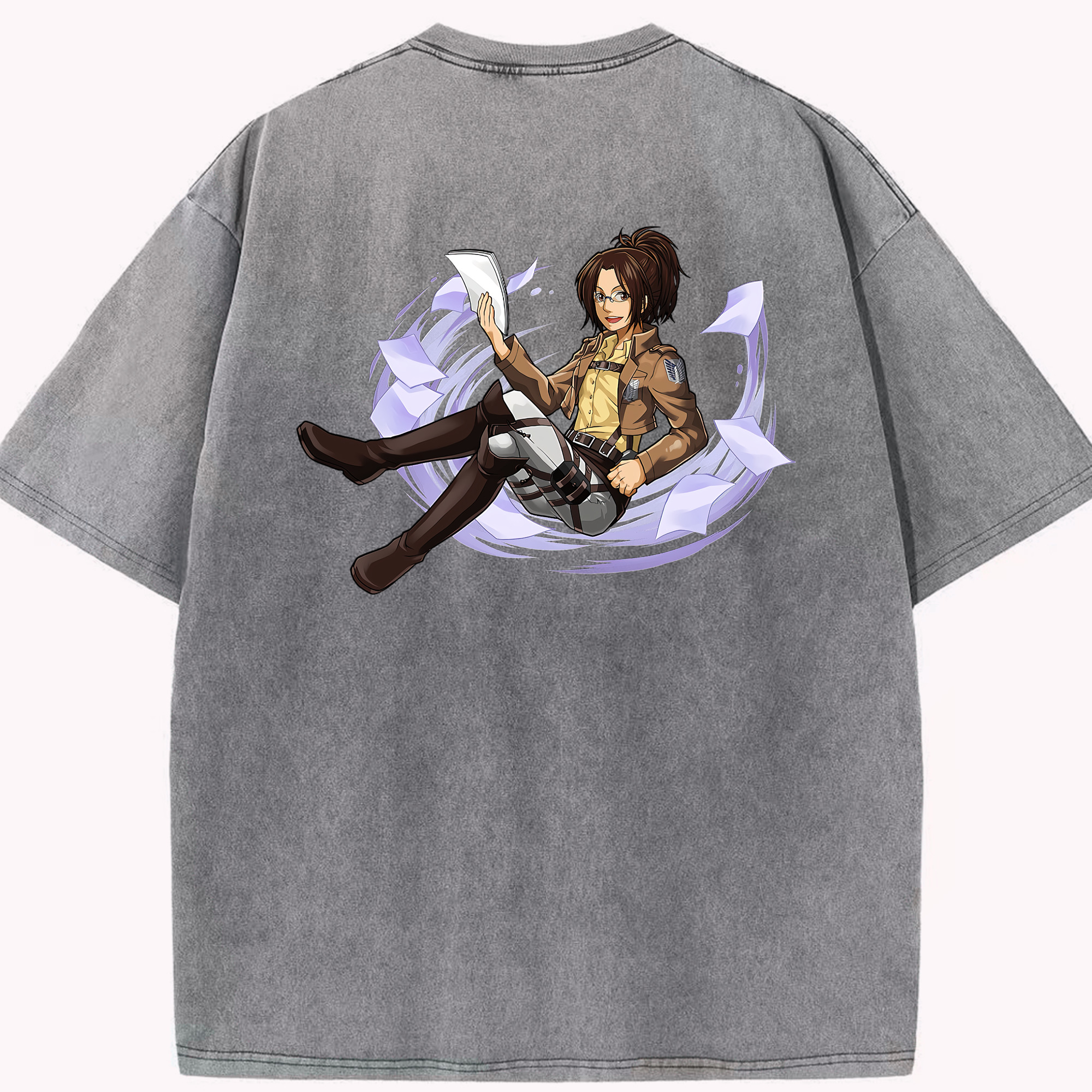 （画像用） 進撃の巨人 ハンジ·ゾエ Attack on Titan Hanji Zoe 綿100% ヴィンテージ風 半袖Tシャツ（背面プリント）