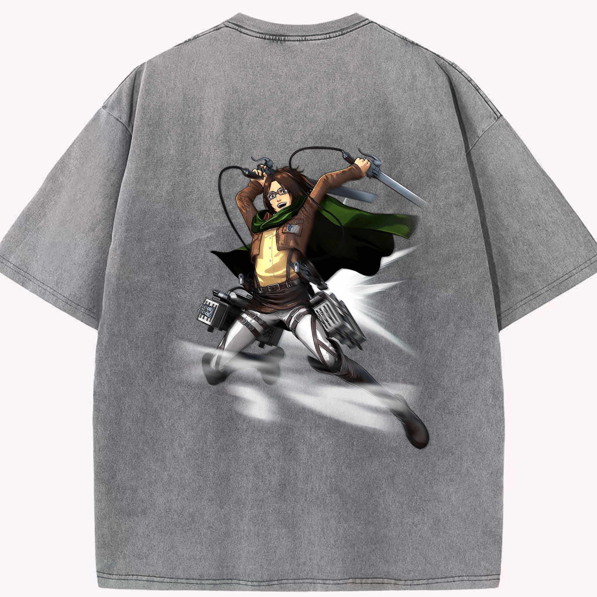 （画像用） 進撃の巨人 ハンジ·ゾエ Attack on Titan Hanji Zoe 綿100% ヴィンテージ風 半袖Tシャツ（背面プリント）