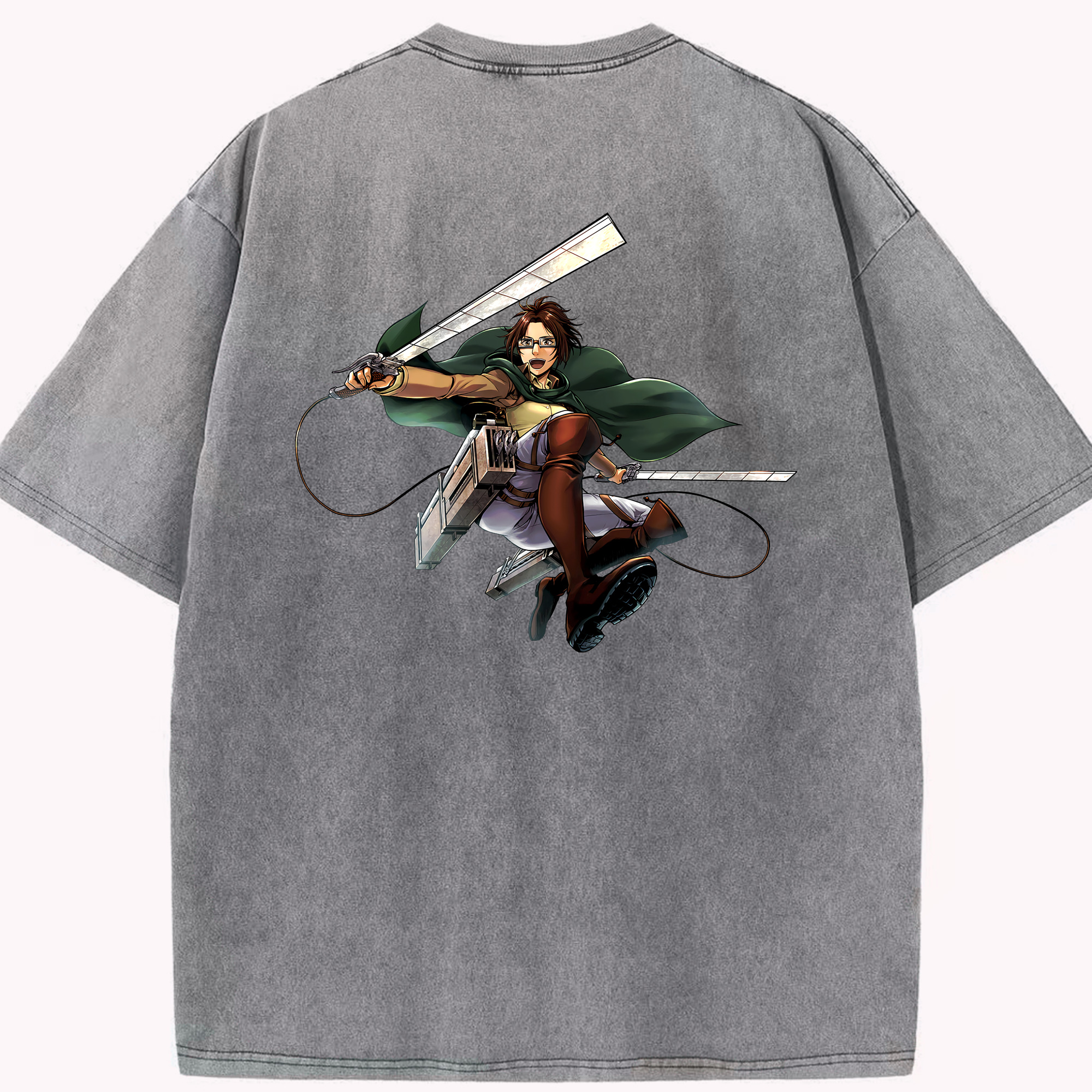 （画像用） 進撃の巨人 ハンジ·ゾエ Attack on Titan Hanji Zoe 綿100% ヴィンテージ風 半袖Tシャツ（背面プリント）