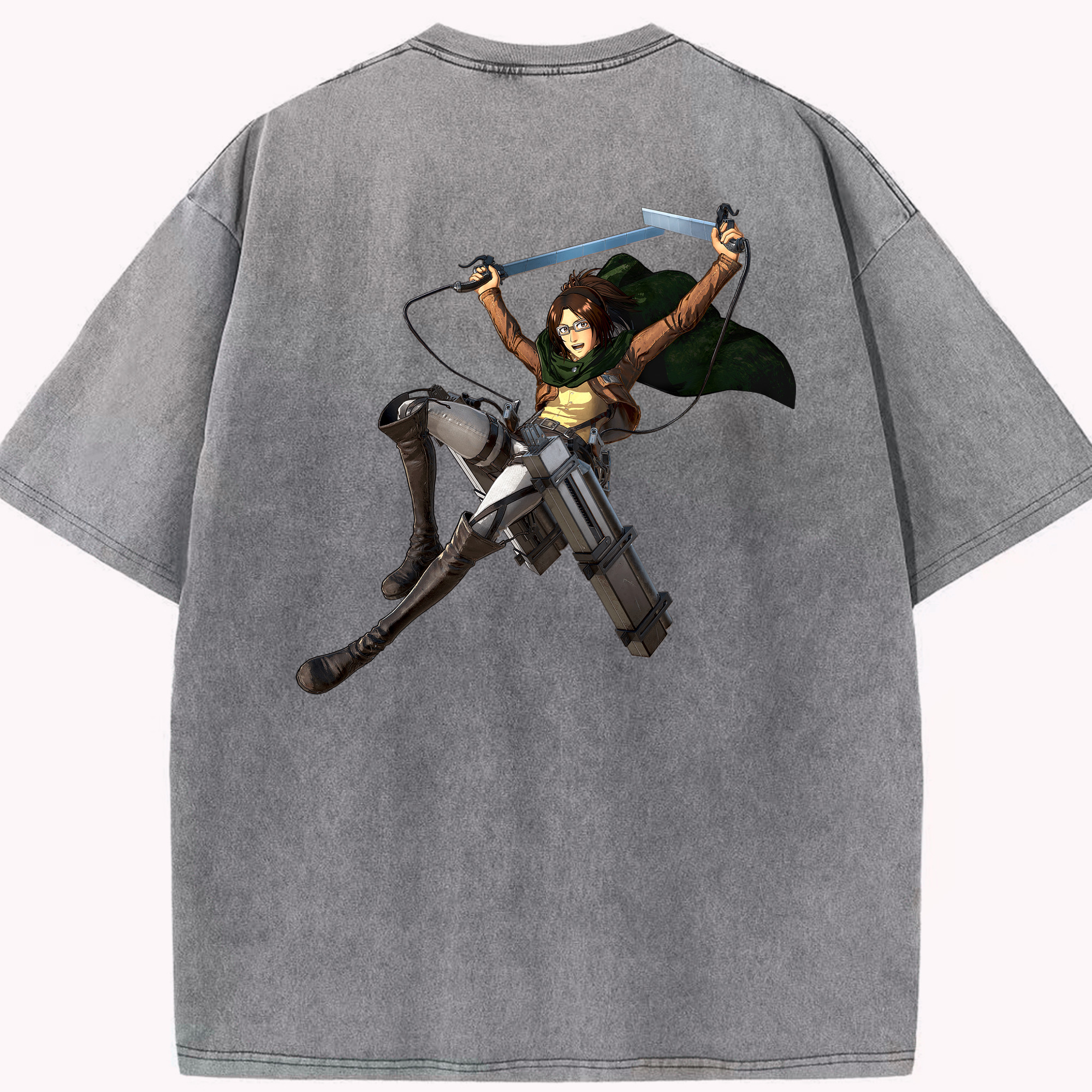 （画像用） 進撃の巨人 ハンジ·ゾエ Attack on Titan Hanji Zoe 綿100% ヴィンテージ風 半袖Tシャツ（背面プリント）