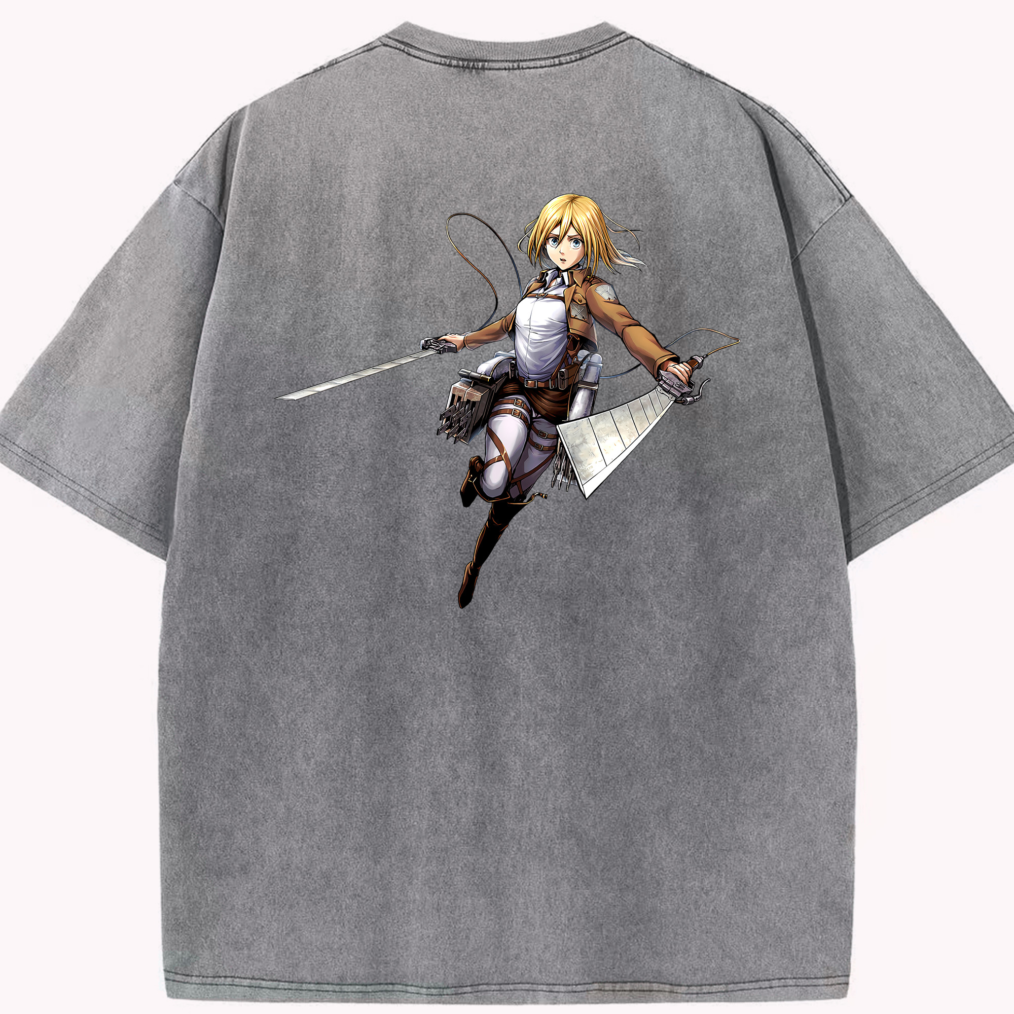 （画像用） 進撃の巨人 クリスタ·レンズ Attack on Titan Christa Lenz 綿100% ヴィンテージ風 半袖Tシャツ（背面プリント）