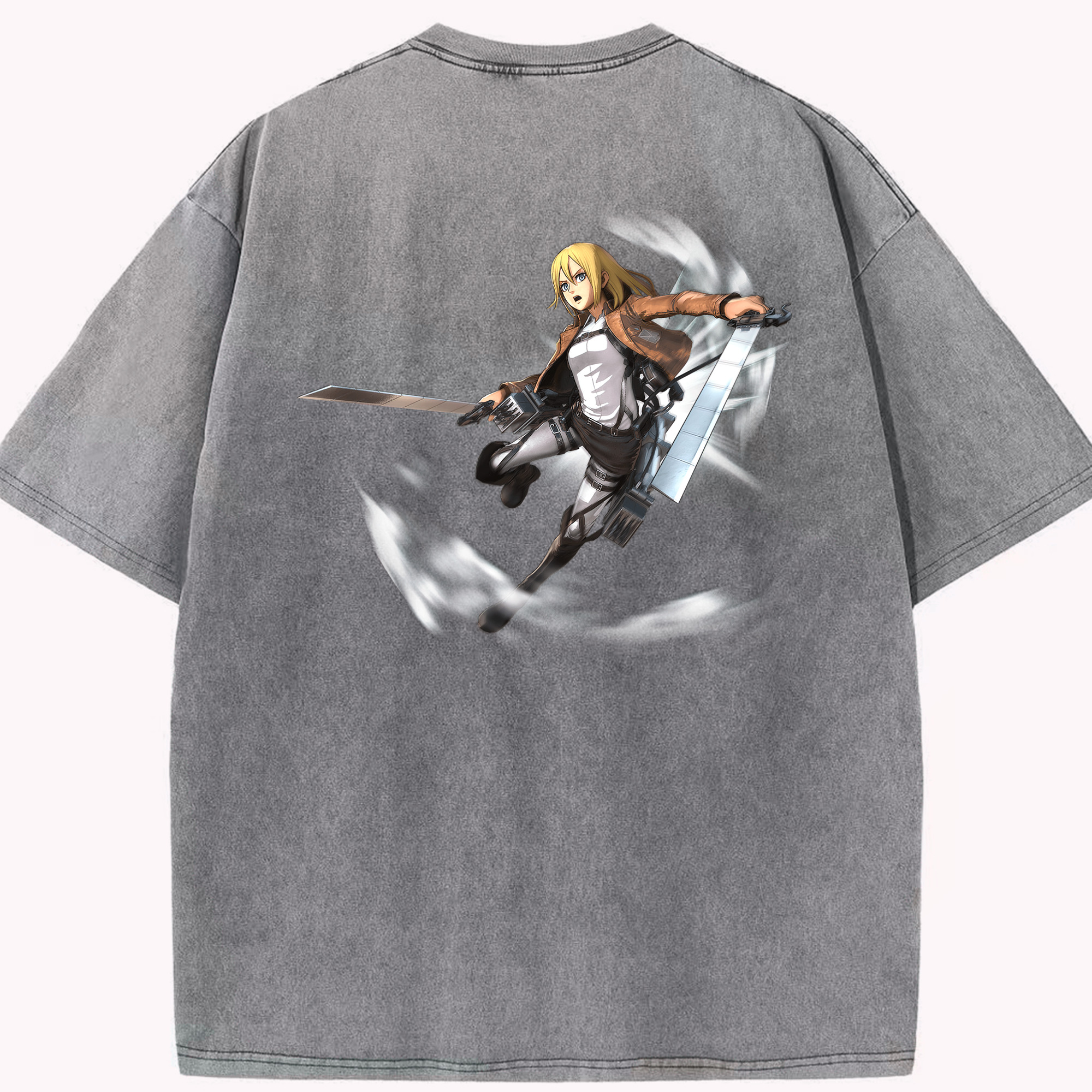 （画像用） 進撃の巨人 クリスタ·レンズ Attack on Titan Christa Lenz 綿100% ヴィンテージ風 半袖Tシャツ（背面プリント）