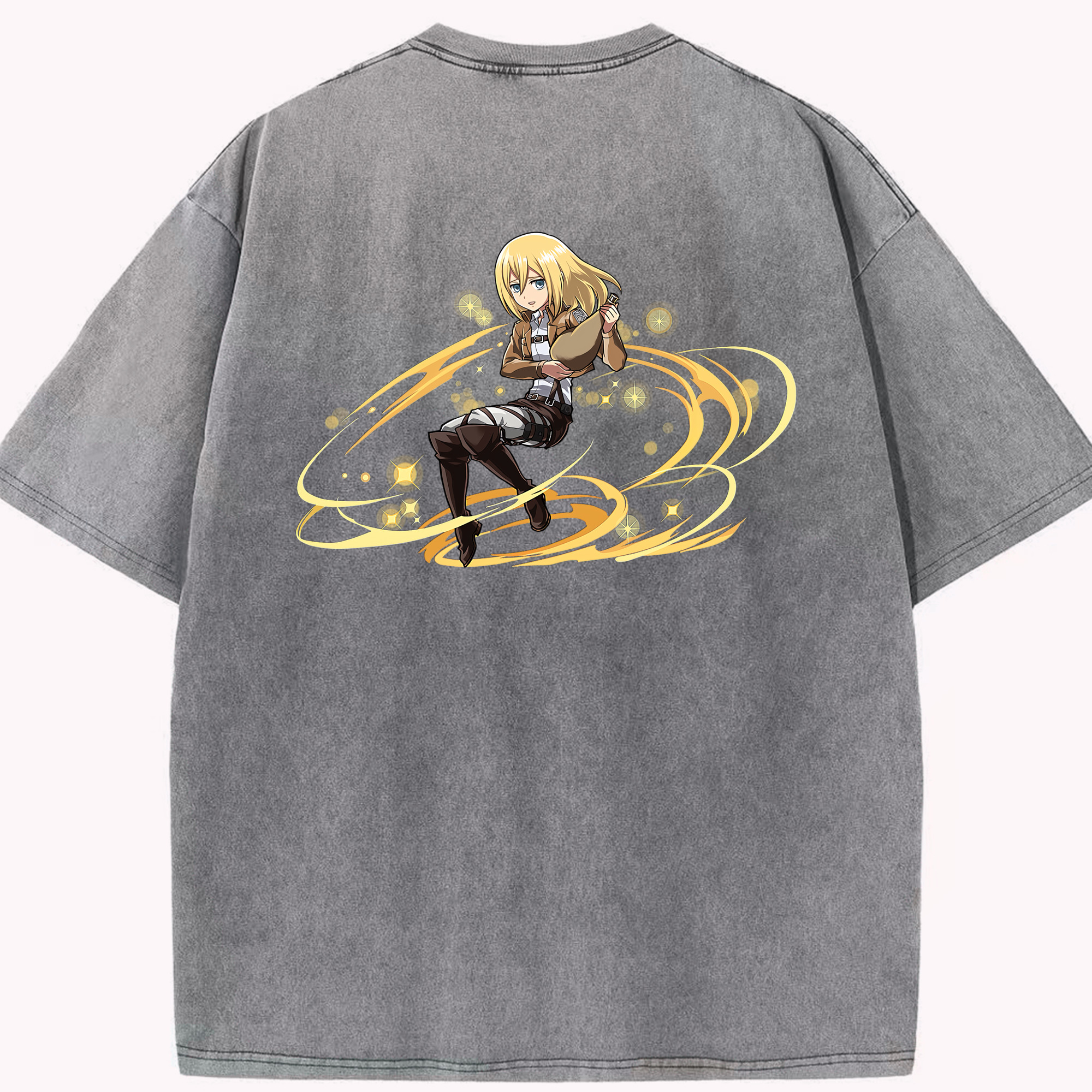 （画像用） 進撃の巨人 クリスタ·レンズ Attack on Titan Christa Lenz 綿100% ヴィンテージ風 半袖Tシャツ（背面プリント）