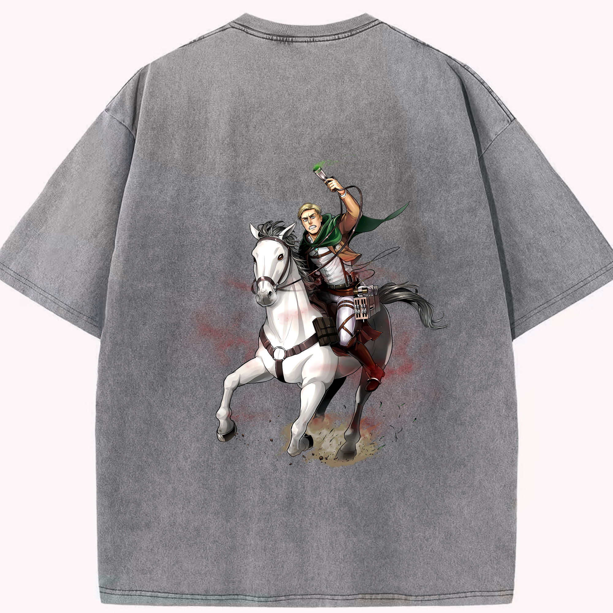 （画像用） 進撃の巨人 エルヴィン・スミス Attack on Titan Erwin Smith 綿100% ヴィンテージ風 半袖Tシャツ（背面プリント）