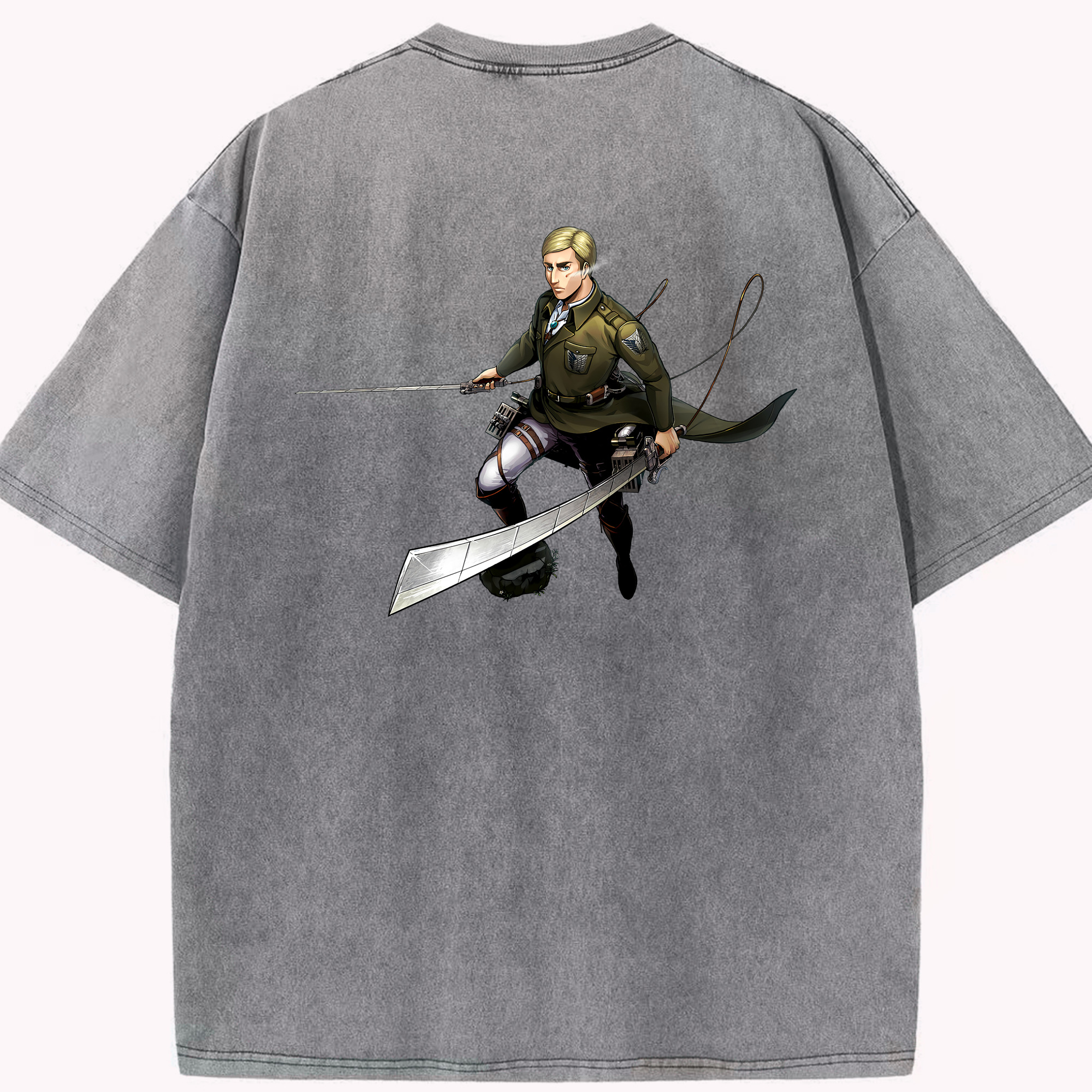 （画像用） 進撃の巨人 エルヴィン・スミス Attack on Titan Erwin Smith 綿100% ヴィンテージ風 半袖Tシャツ（背面プリント）