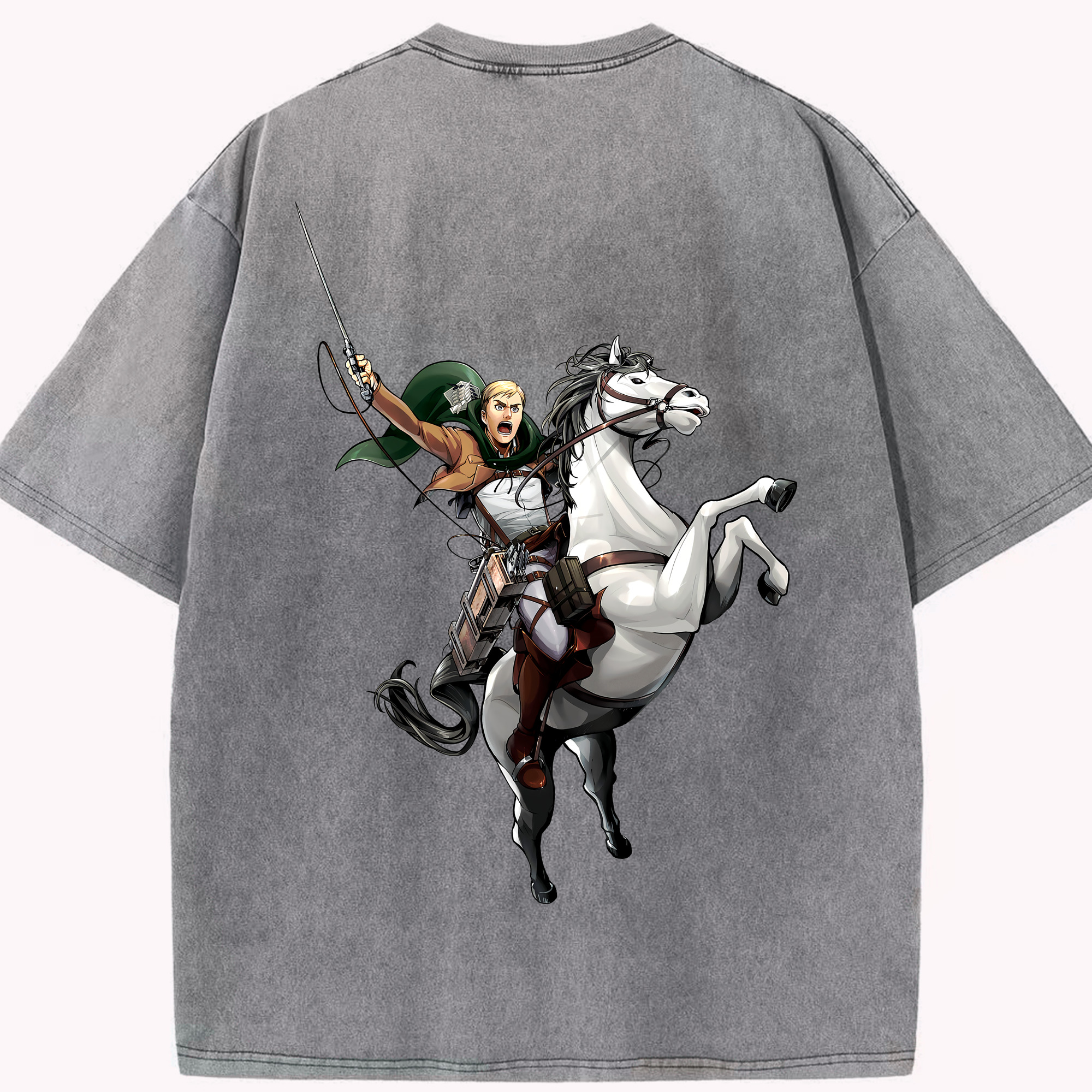 （画像用） 進撃の巨人 エルヴィン・スミス Attack on Titan Erwin Smith 綿100% ヴィンテージ風 半袖Tシャツ（背面プリント）