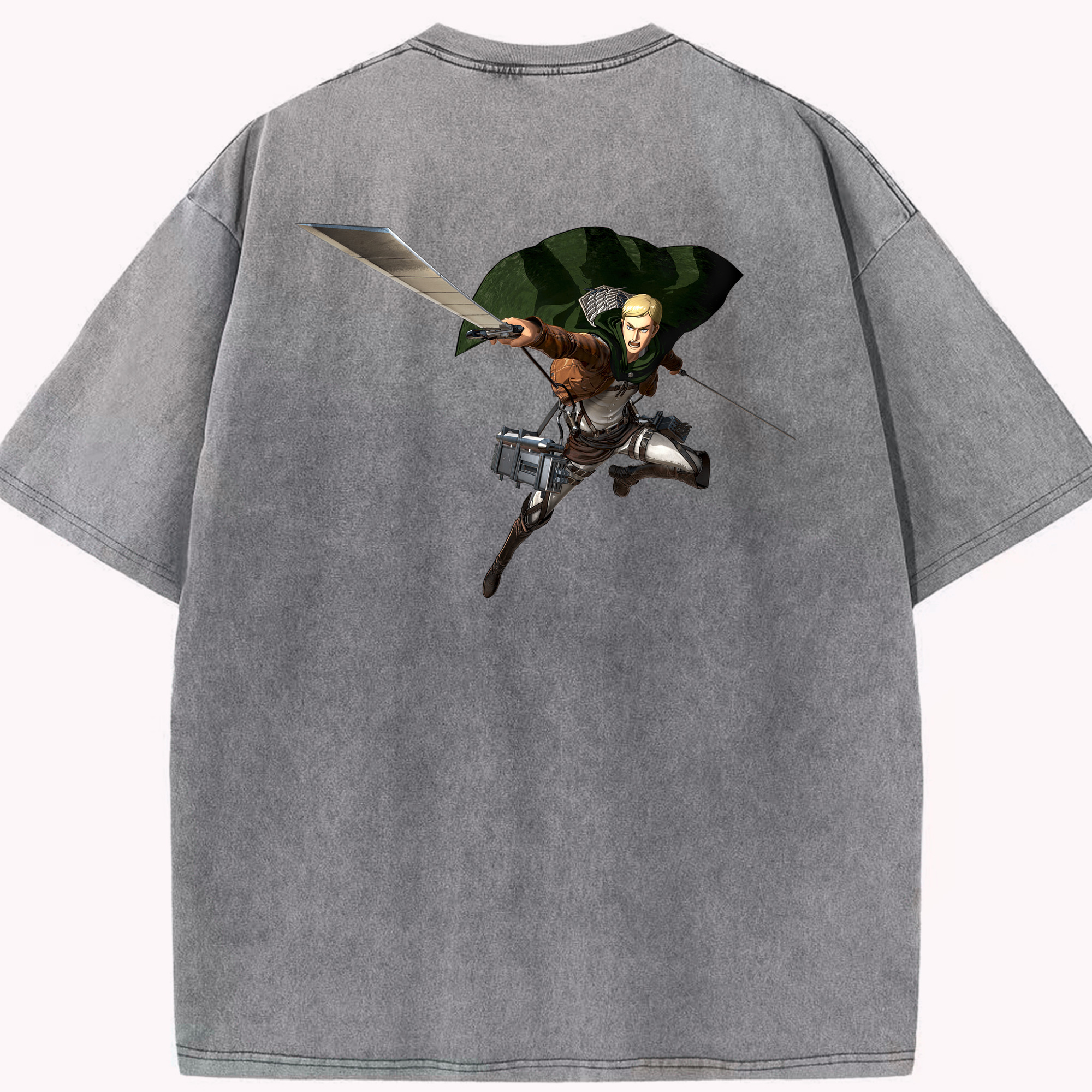 （画像用） 進撃の巨人 エルヴィン・スミス Attack on Titan Erwin Smith 綿100% ヴィンテージ風 半袖Tシャツ（背面プリント）