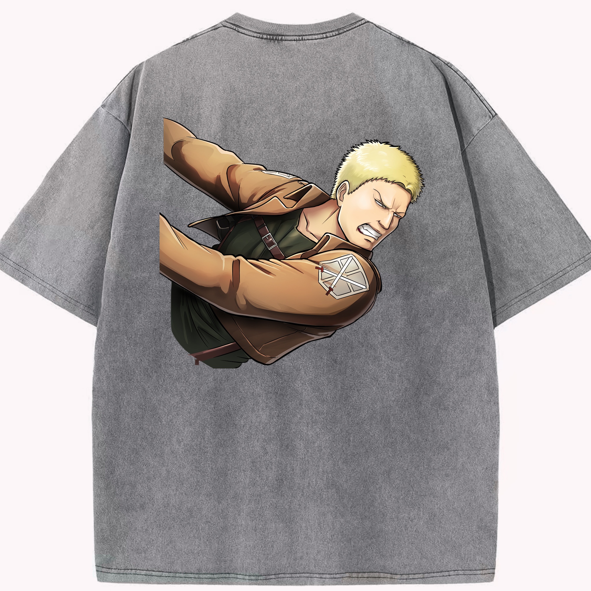 （画像用） 進撃の巨人 ライナー・ブラウン Attack on Titan Reiner Braun 綿100% ヴィンテージ風 半袖Tシャツ（背面プリント）