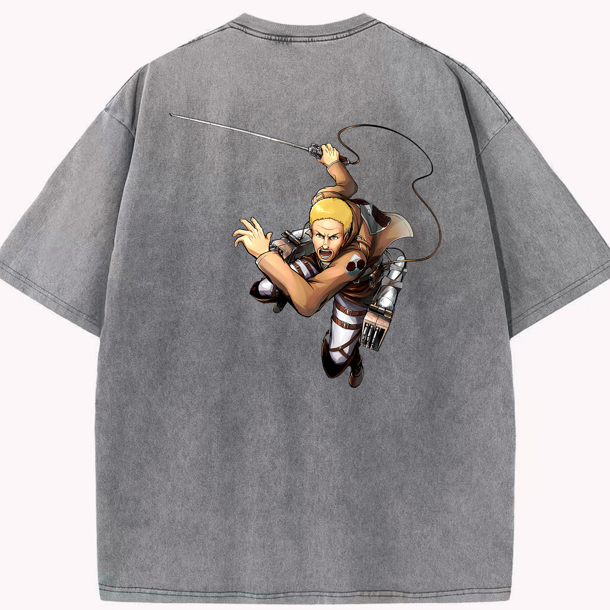 （画像用） 進撃の巨人 ハンネス Attack on Titan Hannes 綿100% ヴィンテージ風 半袖Tシャツ（背面プリント）