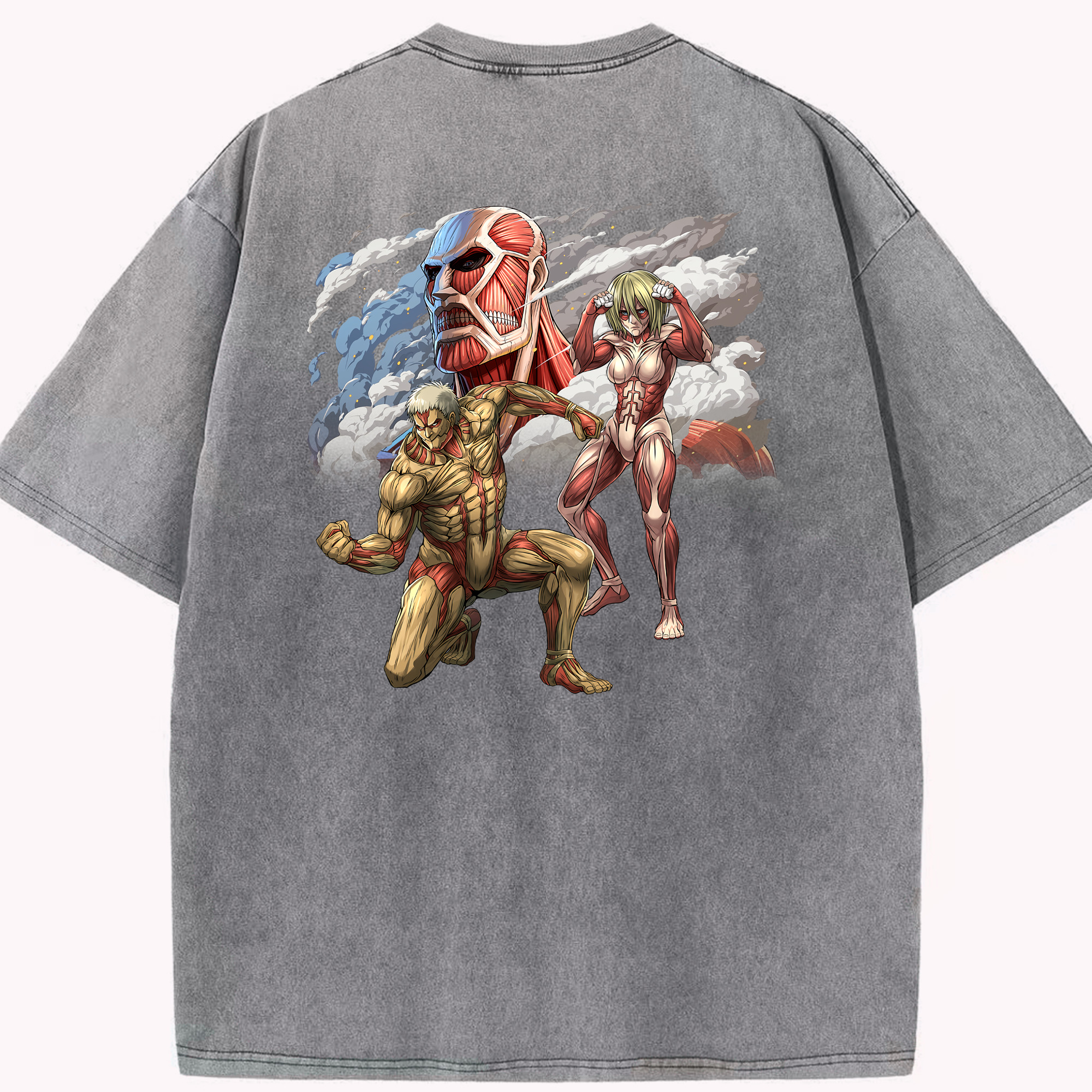 （画像用） 進撃の巨人 Attack on Titan 綿100% ヴィンテージ風 半袖Tシャツ（背面プリント）