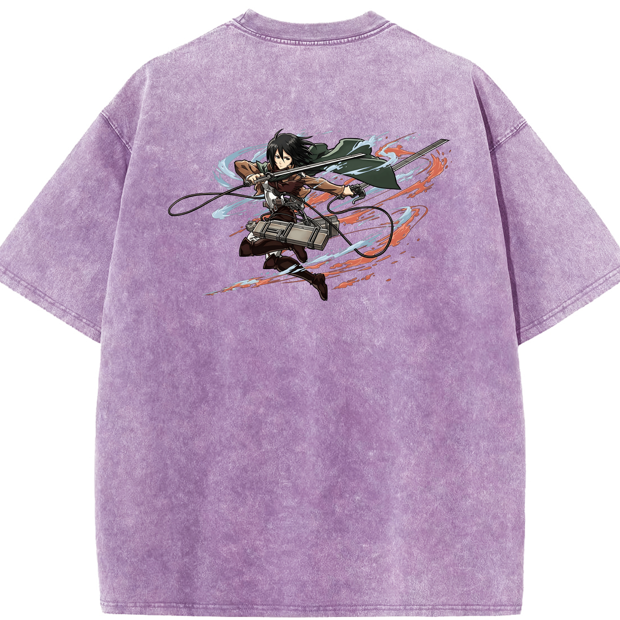 （画像用） 進撃の巨人 ミカサ·アッカーマン Attack on Titan Mikasa Ackerman 綿100% ヴィンテージ風 半袖Tシャツ（背面プリント）