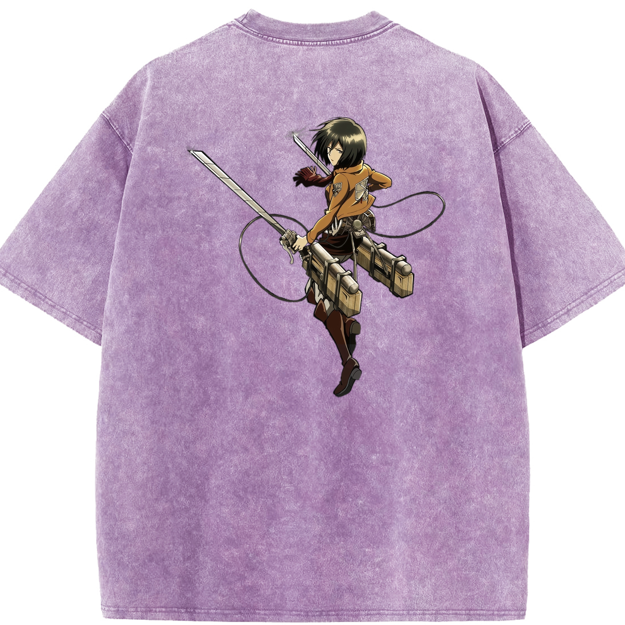 （画像用） 進撃の巨人 ミカサ·アッカーマン Attack on Titan Mikasa Ackerman 綿100% ヴィンテージ風 半袖Tシャツ（背面プリント）