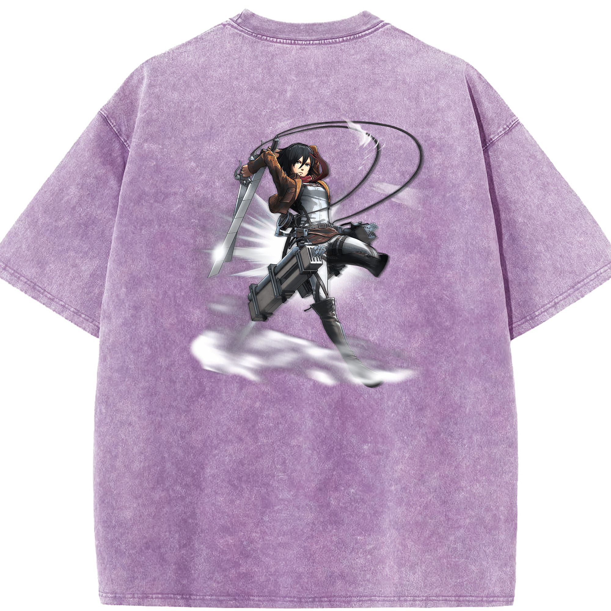 （画像用） 進撃の巨人 ミカサ·アッカーマン Attack on Titan Mikasa Ackerman 綿100% ヴィンテージ風 半袖Tシャツ（背面プリント）