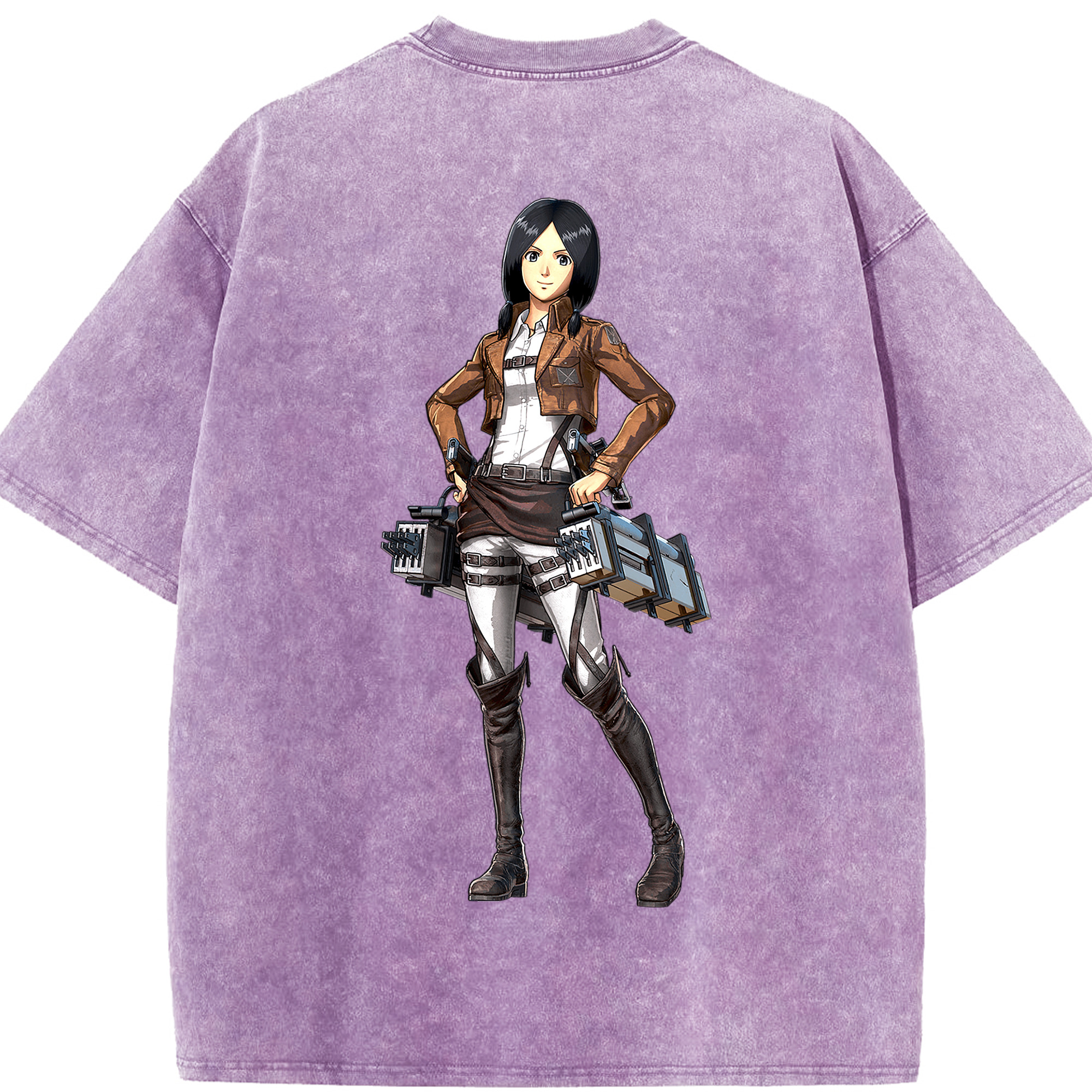 （画像用） 進撃の巨人 ミカサ·アッカーマン Attack on Titan Mikasa Ackerman 綿100% ヴィンテージ風 半袖Tシャツ（背面プリント）
