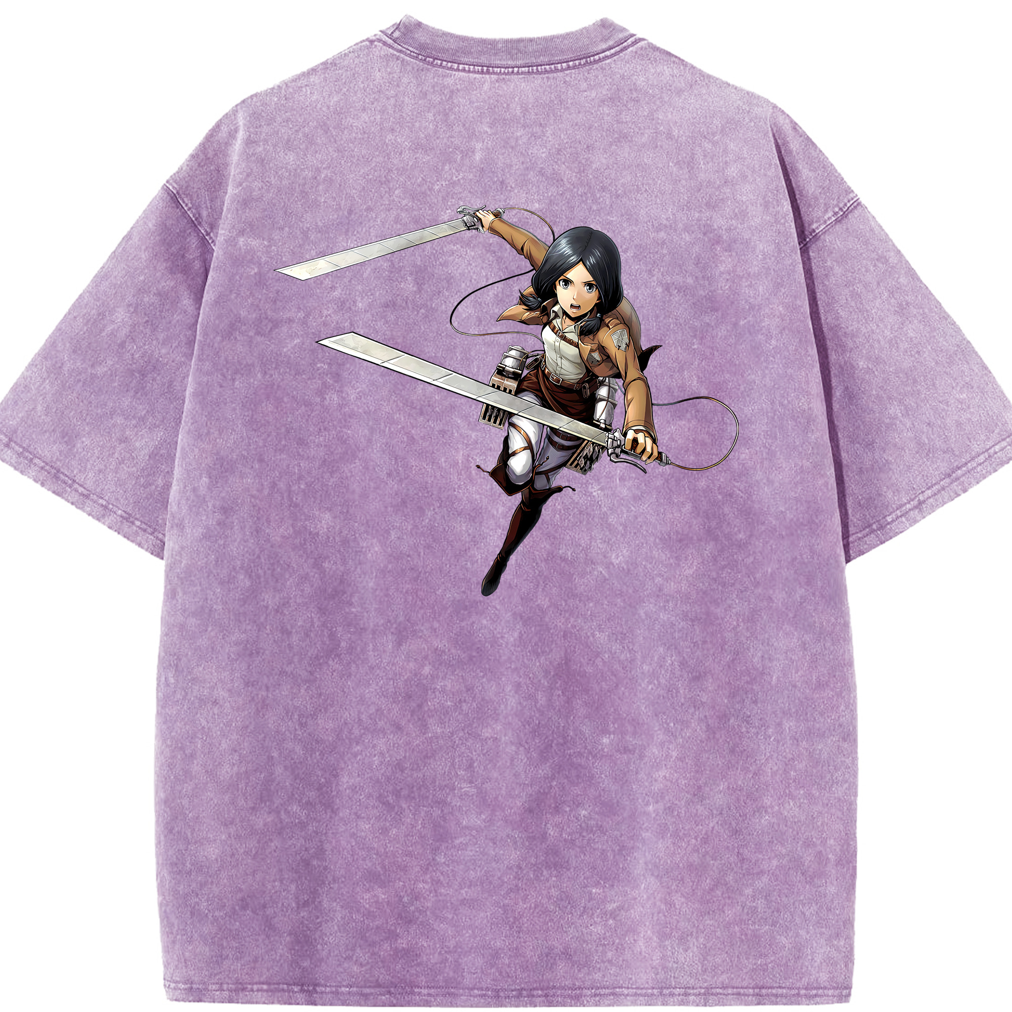 （画像用） 進撃の巨人 ミカサ·アッカーマン Attack on Titan Mikasa Ackerman 綿100% ヴィンテージ風 半袖Tシャツ（背面プリント）