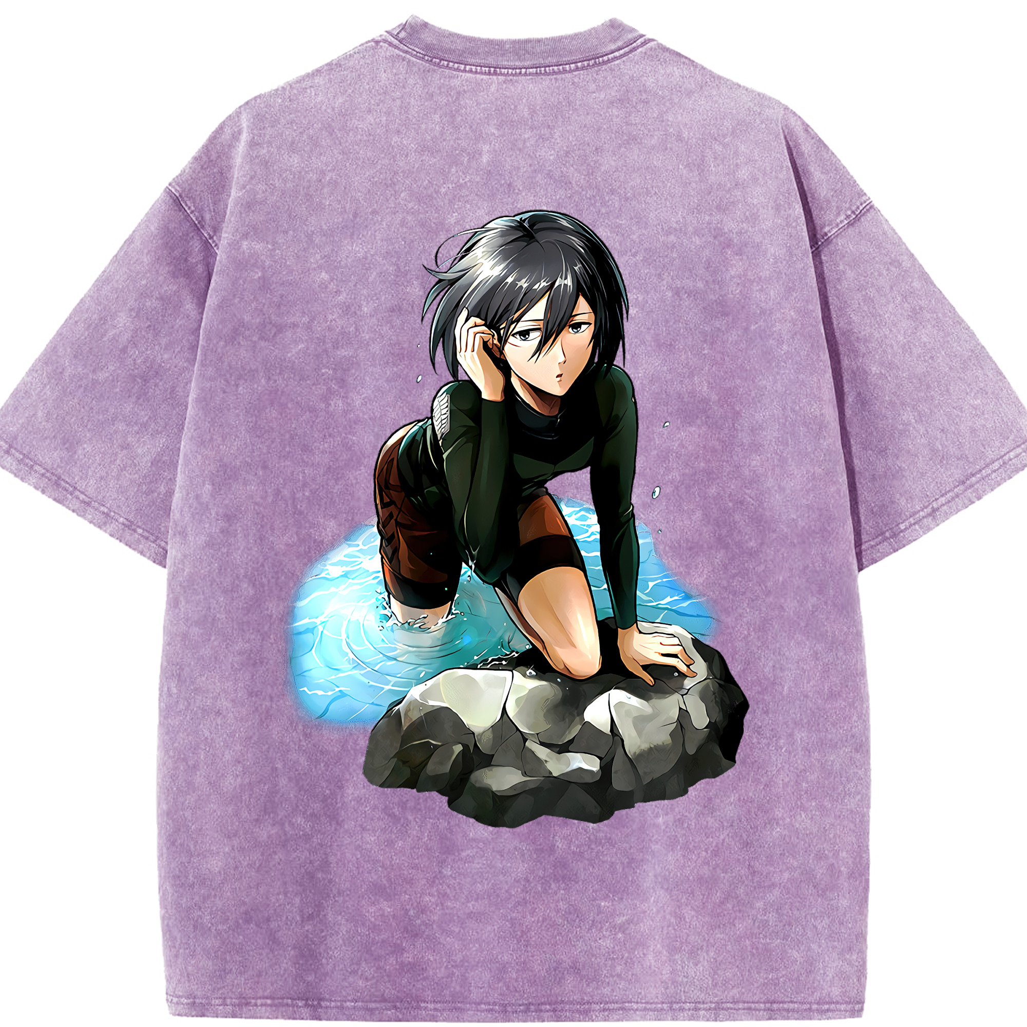 （画像用） 進撃の巨人 ミカサ·アッカーマン Attack on Titan Mikasa Ackerman 綿100% ヴィンテージ風 半袖Tシャツ（背面プリント）