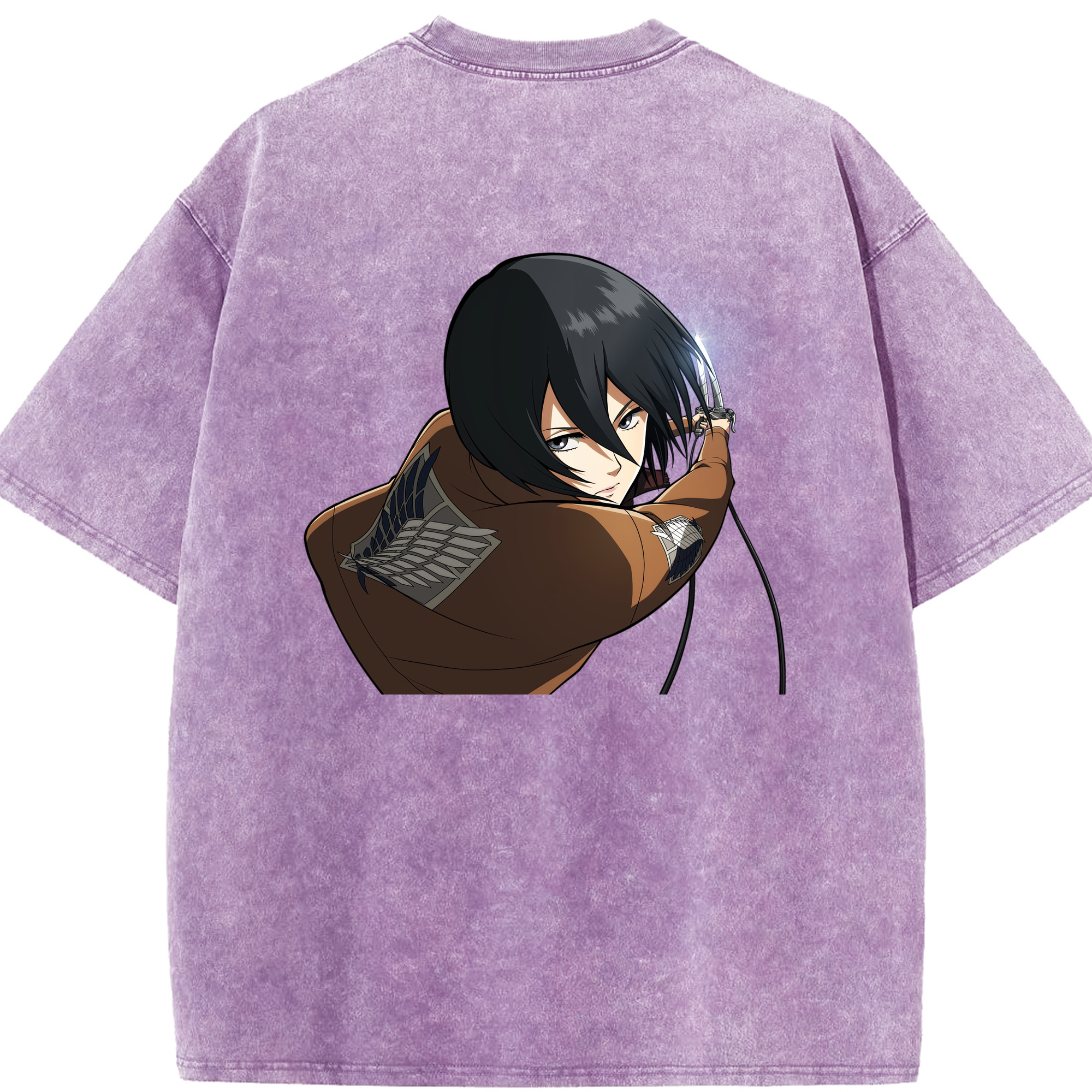 （画像用） 進撃の巨人 ミカサ·アッカーマン Attack on Titan Mikasa Ackerman 綿100% ヴィンテージ風 半袖Tシャツ（背面プリント）