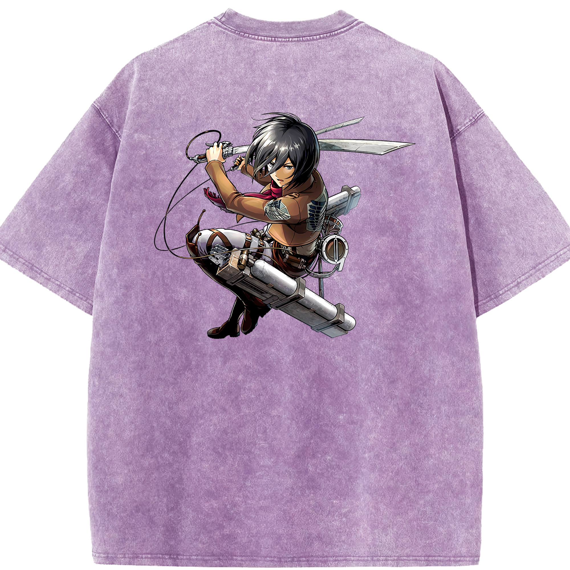 （画像用） 進撃の巨人 ミカサ·アッカーマン Attack on Titan Mikasa Ackerman 綿100% ヴィンテージ風 半袖Tシャツ（背面プリント）