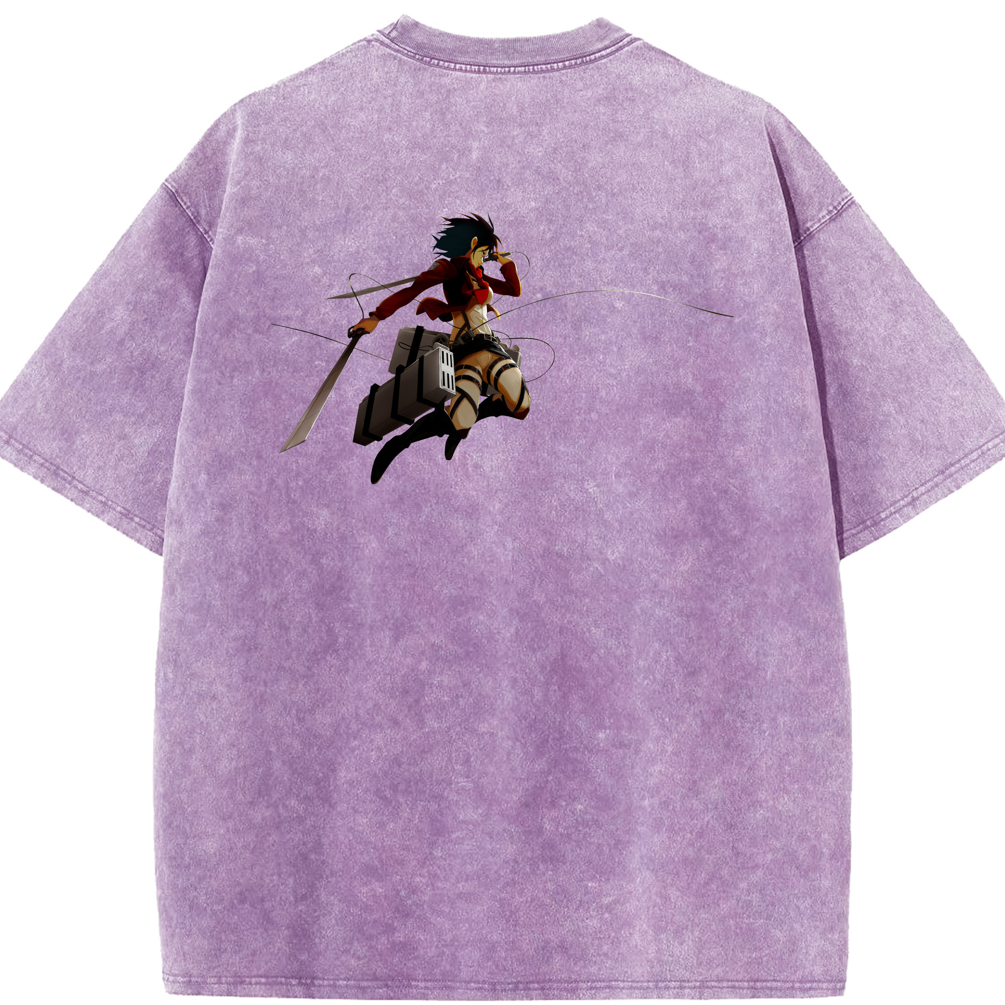 （画像用） 進撃の巨人 ミカサ·アッカーマン Attack on Titan Mikasa Ackerman 綿100% ヴィンテージ風 半袖Tシャツ（背面プリント）