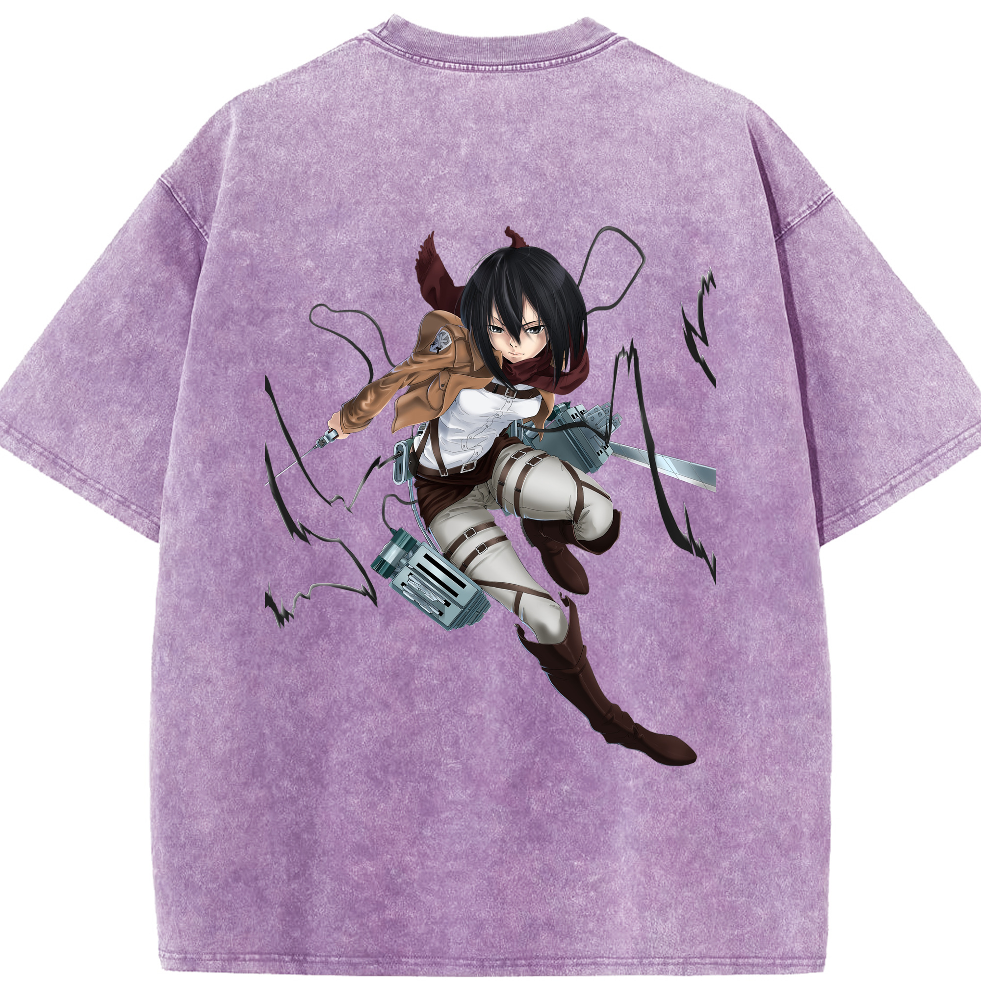 （画像用） 進撃の巨人 ミカサ·アッカーマン Attack on Titan Mikasa Ackerman 綿100% ヴィンテージ風 半袖Tシャツ（背面プリント）