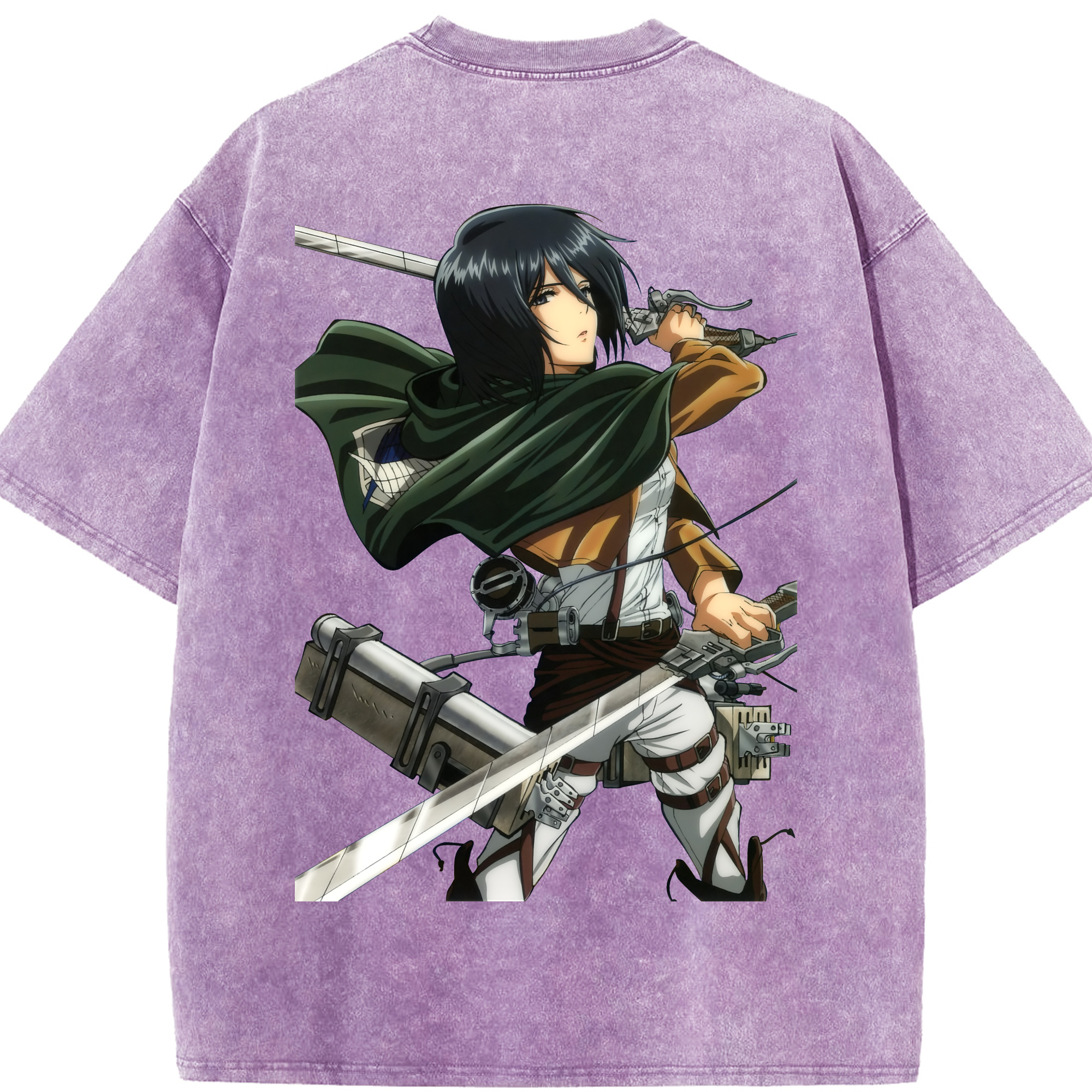 （画像用） 進撃の巨人 ミカサ·アッカーマン Attack on Titan Mikasa Ackerman 綿100% ヴィンテージ風 半袖Tシャツ（背面プリント）