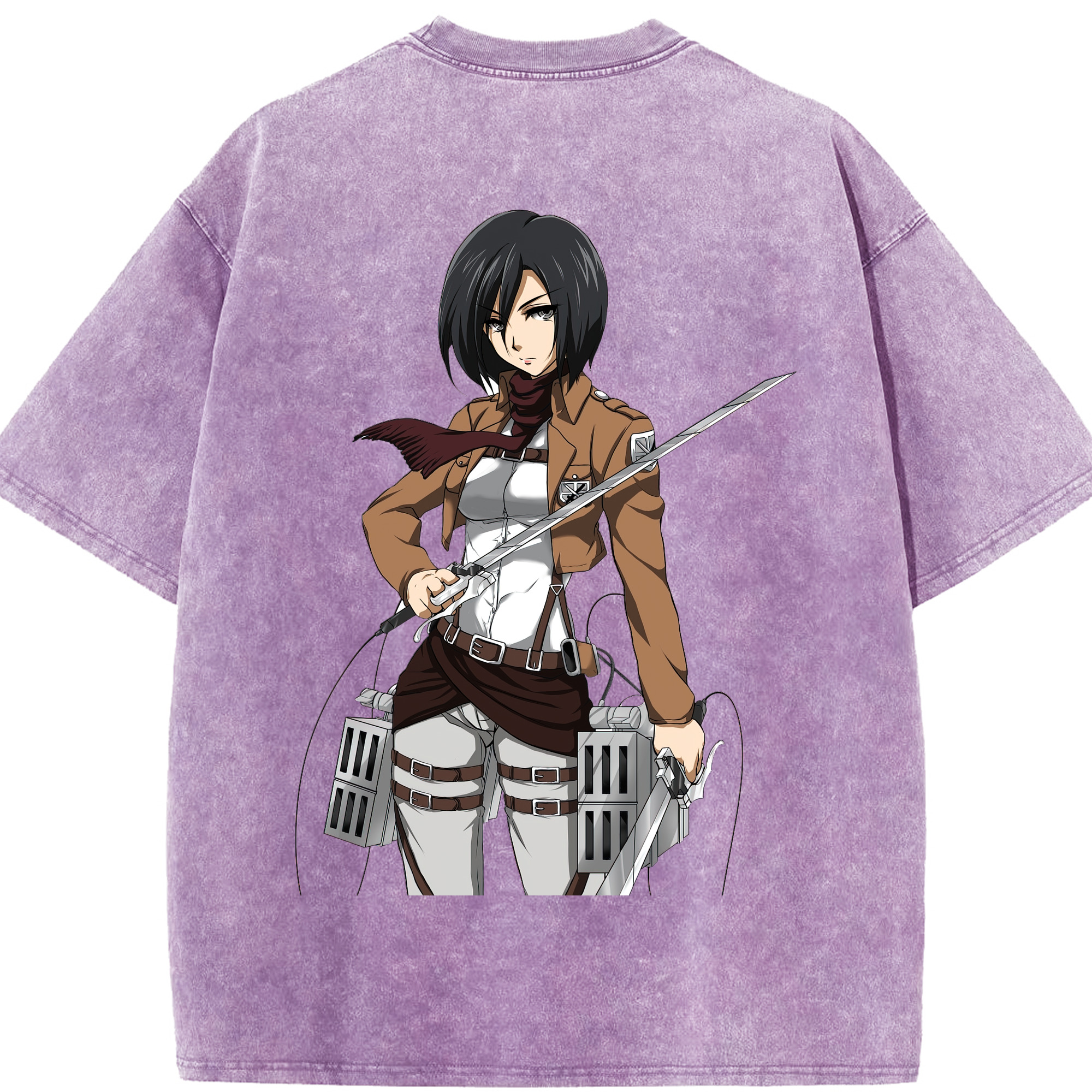 （画像用） 進撃の巨人 ミカサ·アッカーマン Attack on Titan Mikasa Ackerman 綿100% ヴィンテージ風 半袖Tシャツ（背面プリント）