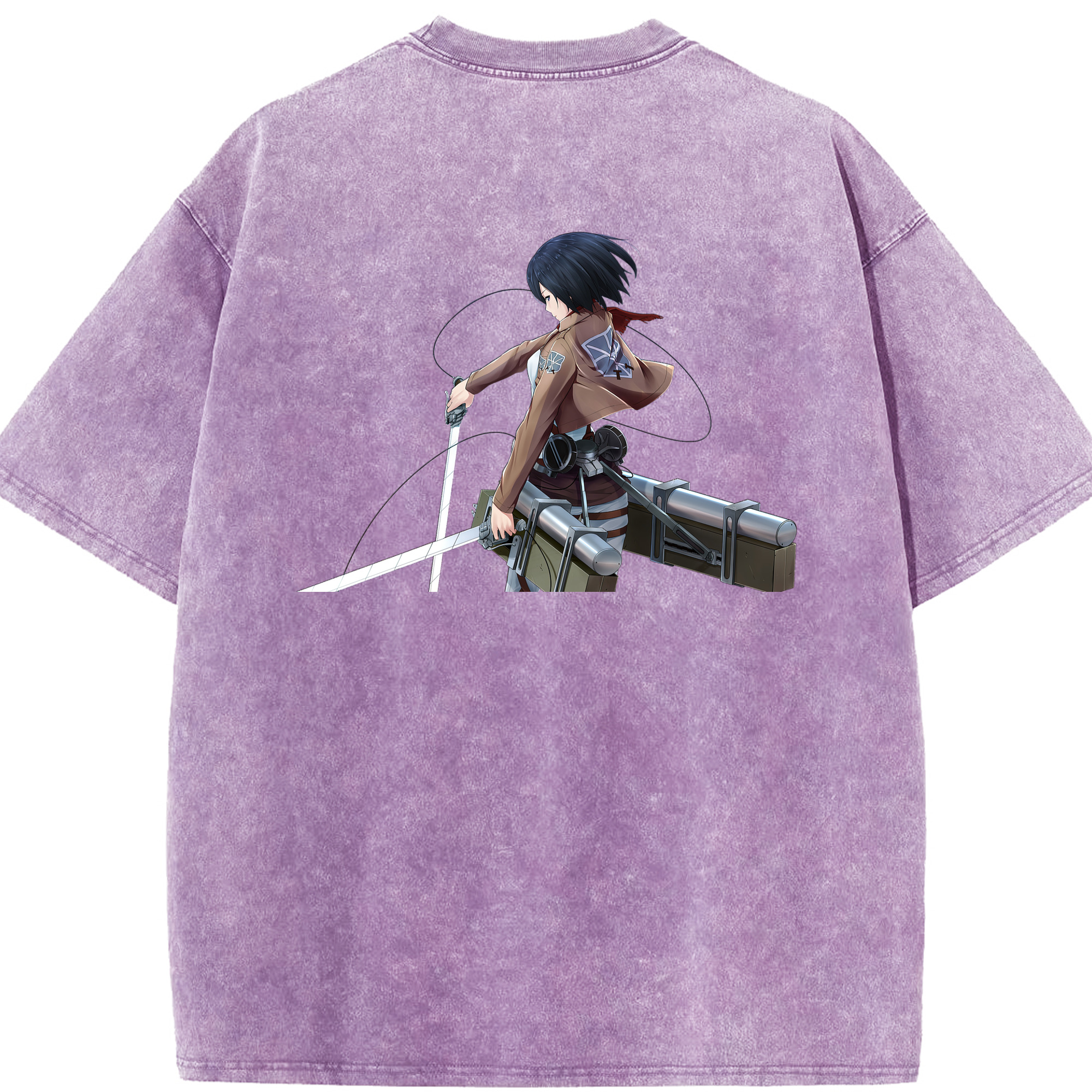 （画像用） 進撃の巨人 ミカサ·アッカーマン Attack on Titan Mikasa Ackerman 綿100% ヴィンテージ風 半袖Tシャツ（背面プリント）