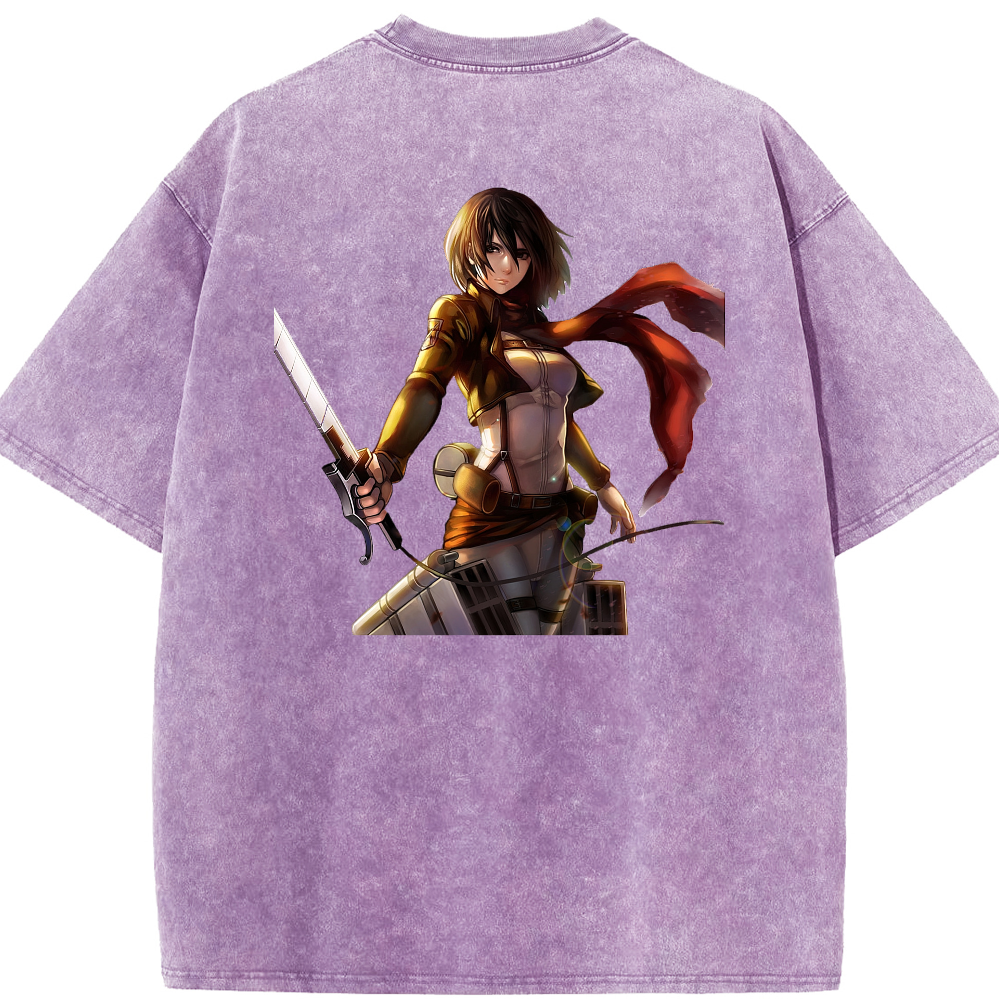（画像用） 進撃の巨人 ミカサ·アッカーマン Attack on Titan Mikasa Ackerman 綿100% ヴィンテージ風 半袖Tシャツ（背面プリント）