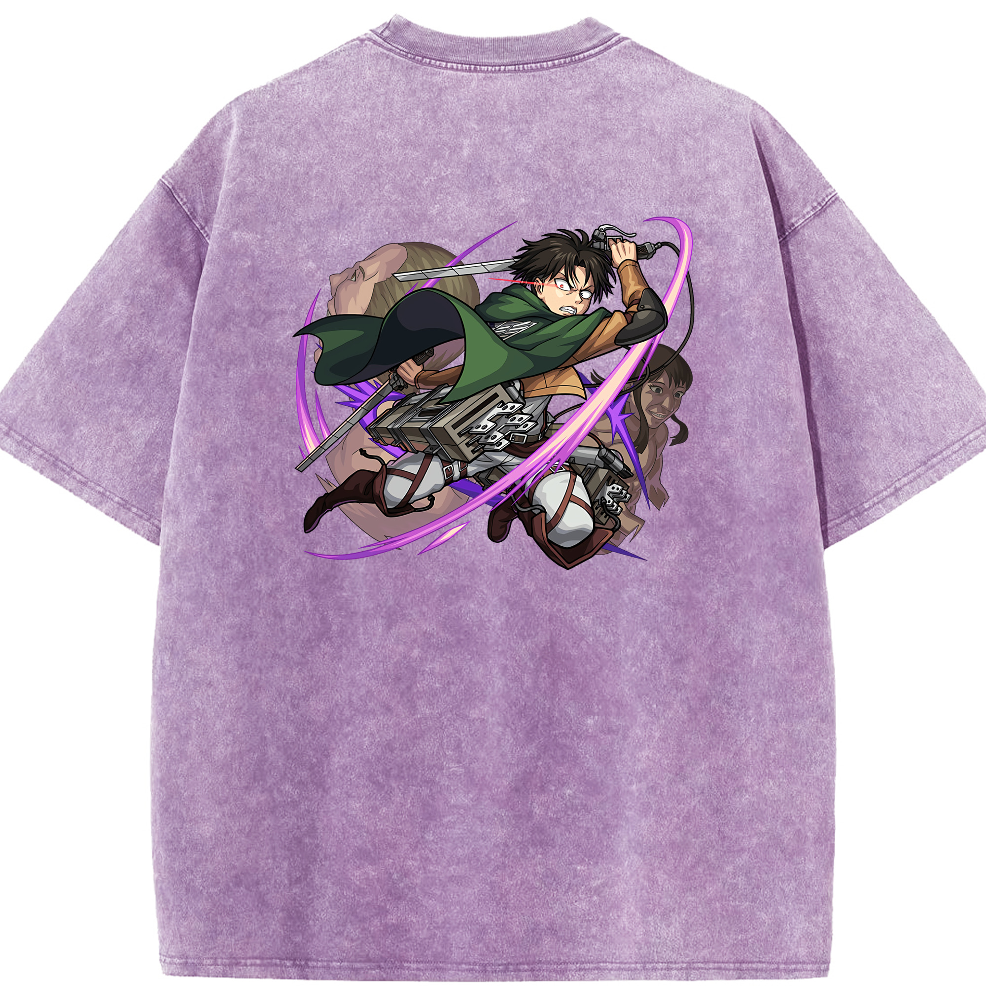 （画像用） 進撃の巨人 リヴァイ·アッカーマン Attack on Titan Levi Ackerman 綿100% ヴィンテージ風 半袖Tシャツ（背面プリント）