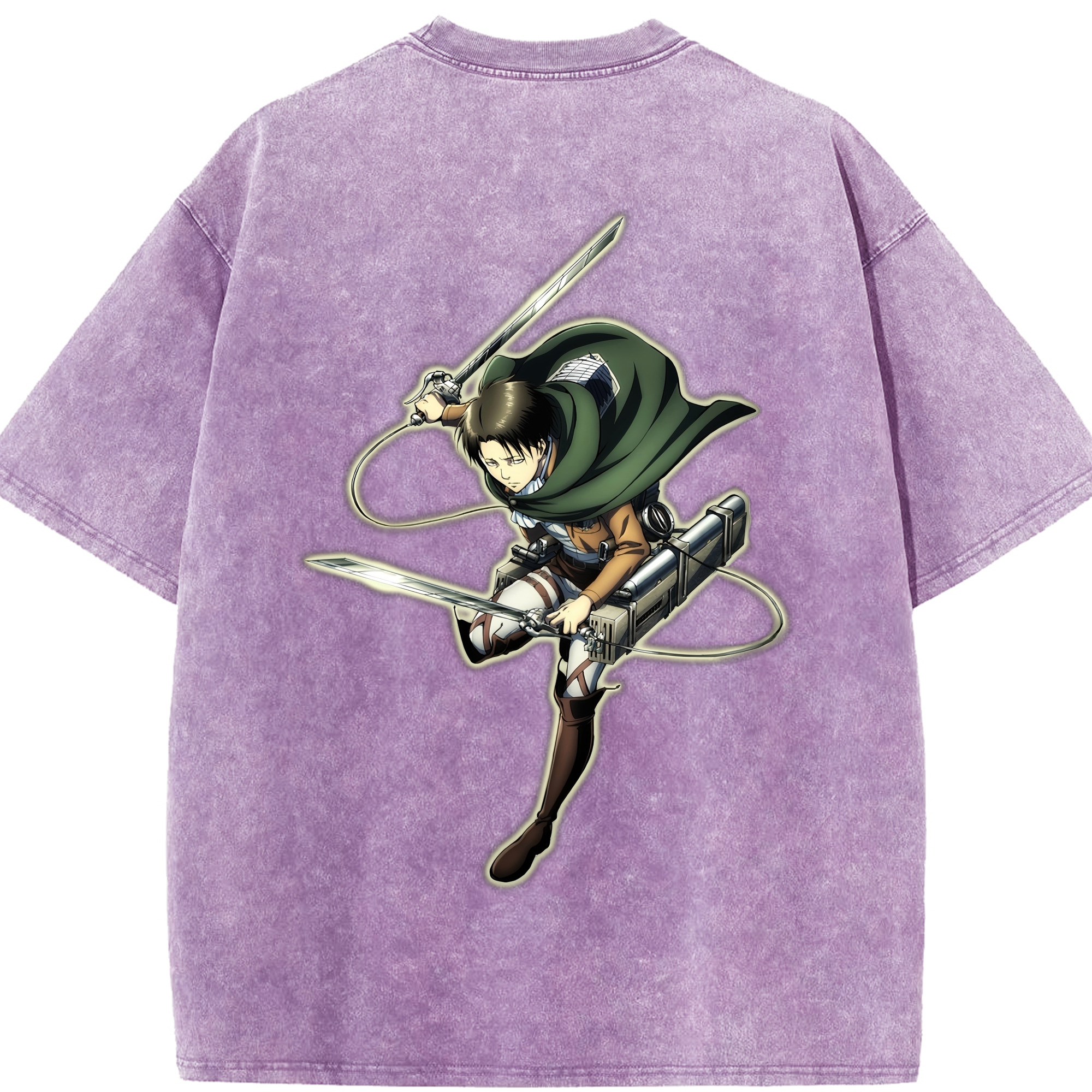 （画像用） 進撃の巨人 リヴァイ·アッカーマン Attack on Titan Levi Ackerman 綿100% ヴィンテージ風 半袖Tシャツ（背面プリント）