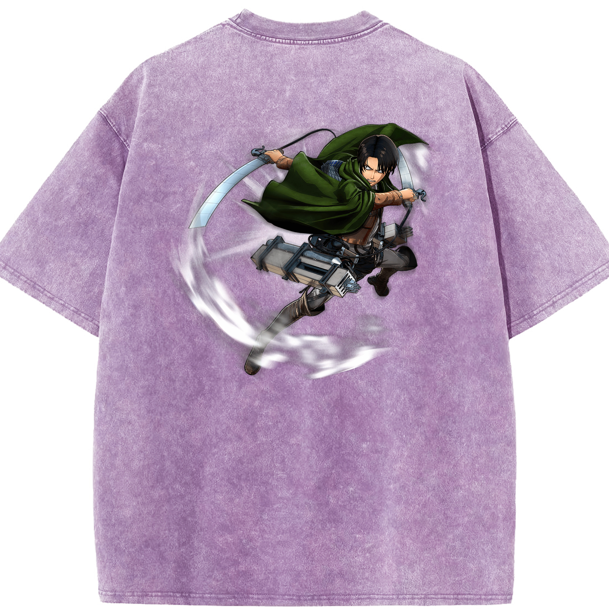 （画像用） 進撃の巨人 リヴァイ·アッカーマン Attack on Titan Levi Ackerman 綿100% ヴィンテージ風 半袖Tシャツ（背面プリント）