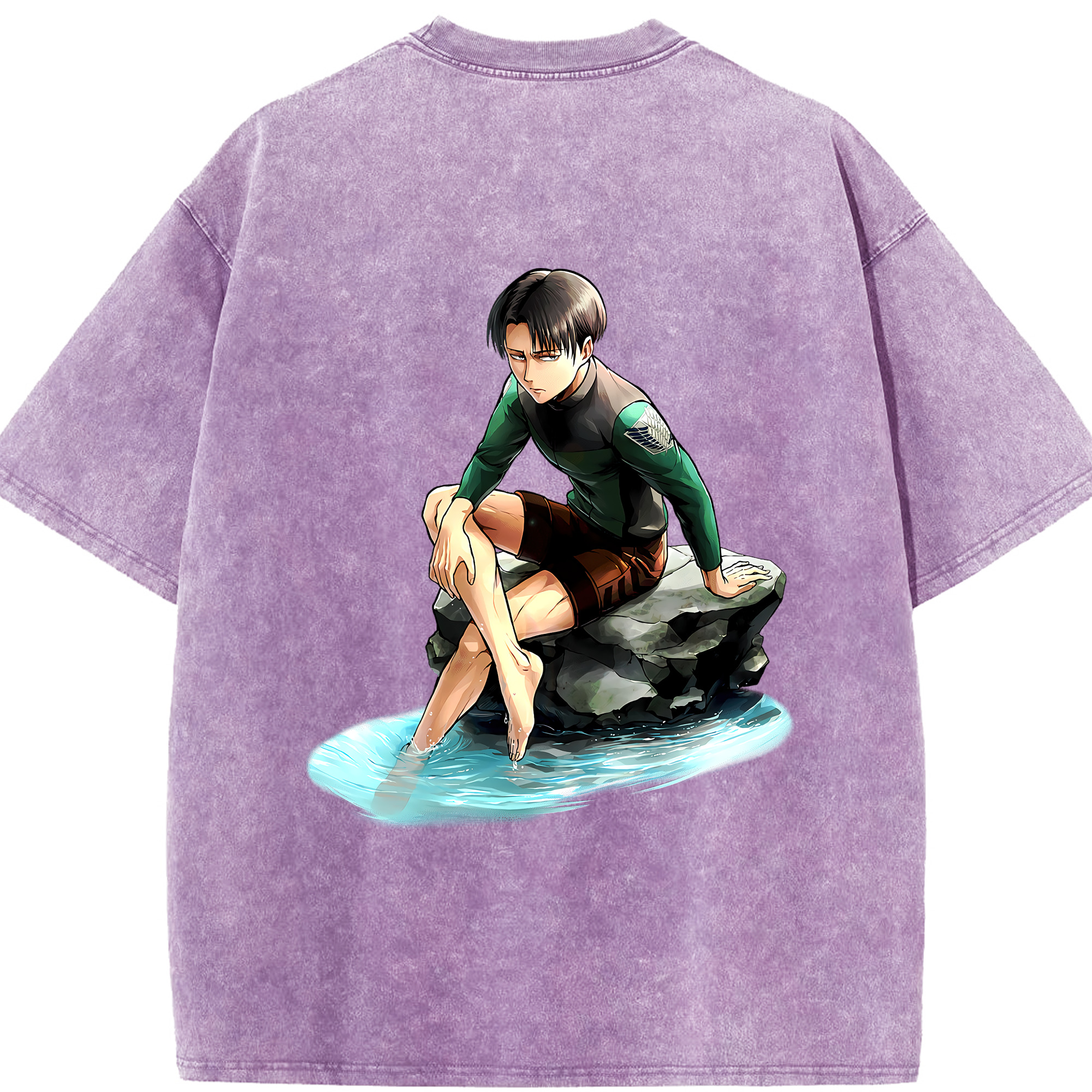 （画像用） 進撃の巨人 リヴァイ·アッカーマン Attack on Titan Levi Ackerman 綿100% ヴィンテージ風 半袖Tシャツ（背面プリント）