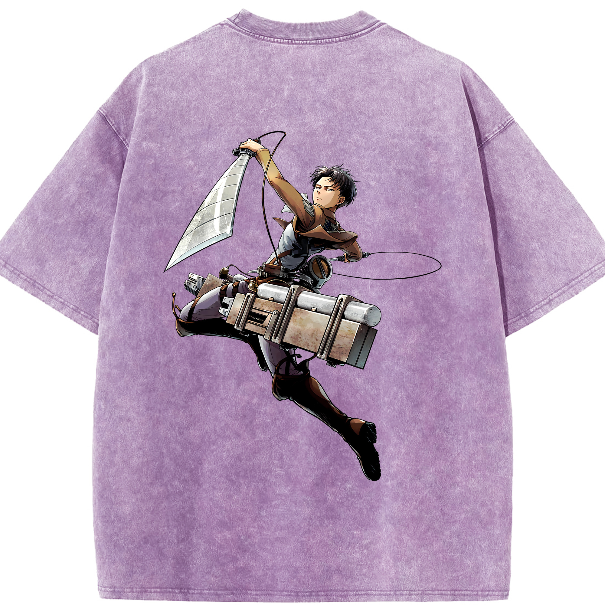 （画像用） 進撃の巨人 リヴァイ·アッカーマン Attack on Titan Levi Ackerman 綿100% ヴィンテージ風 半袖Tシャツ（背面プリント）