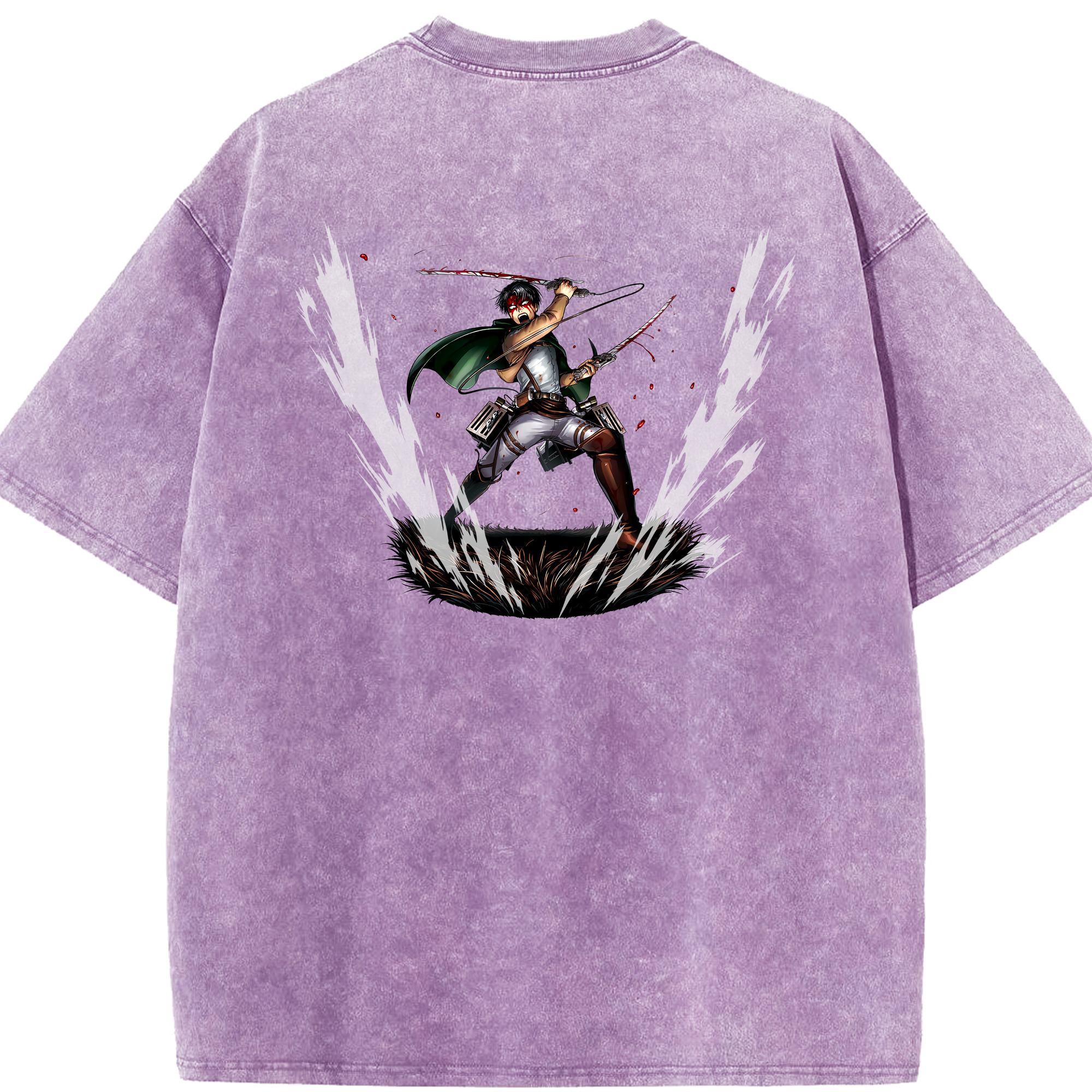 （画像用） 進撃の巨人 リヴァイ·アッカーマン Attack on Titan Levi Ackerman 綿100% ヴィンテージ風 半袖Tシャツ（背面プリント）