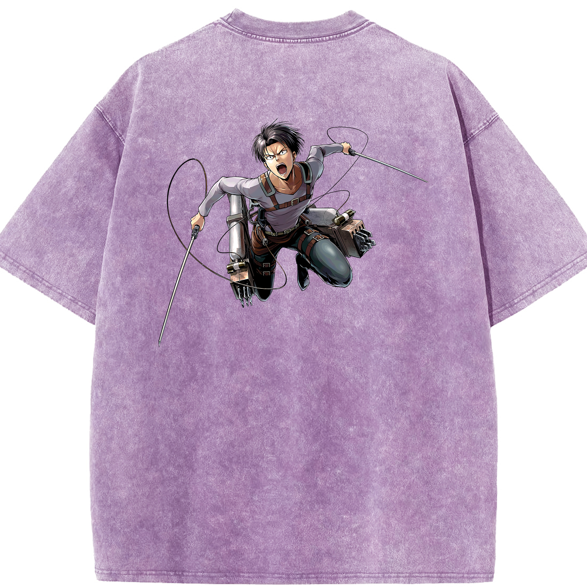 （画像用） 進撃の巨人 リヴァイ·アッカーマン Attack on Titan Levi Ackerman 綿100% ヴィンテージ風 半袖Tシャツ（背面プリント）