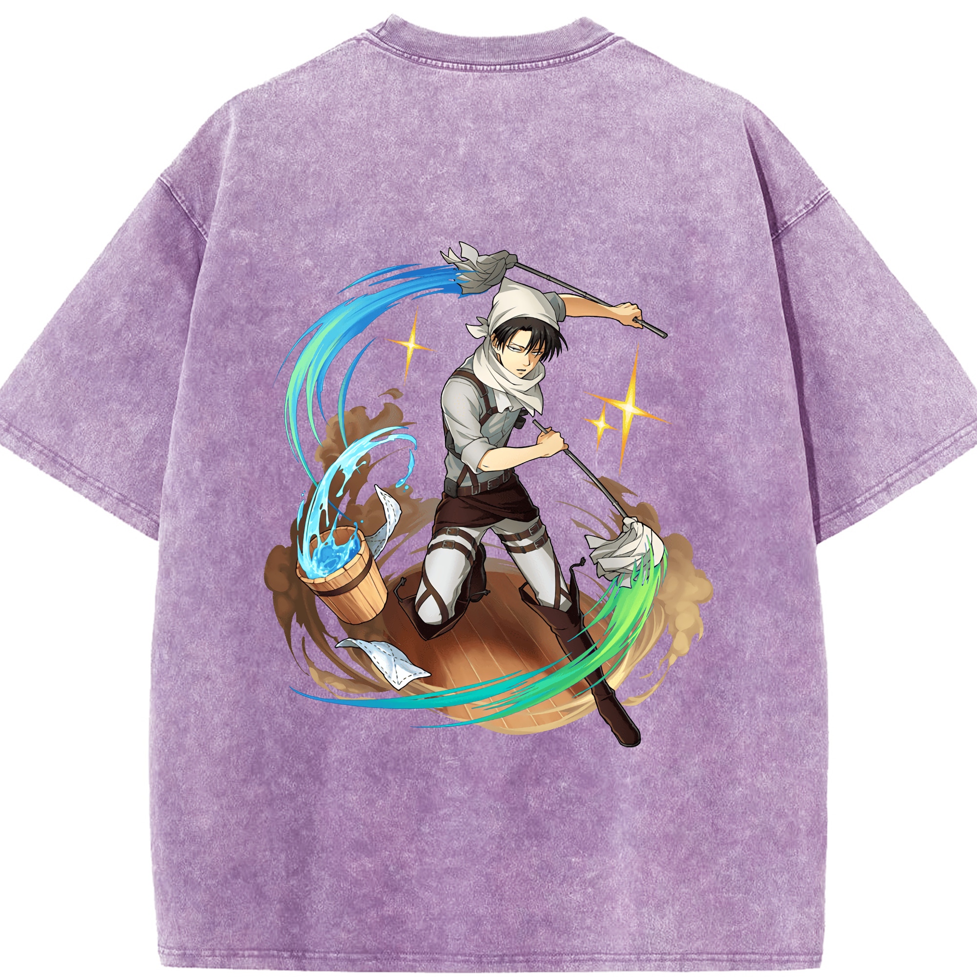 （画像用） 進撃の巨人 リヴァイ·アッカーマン Attack on Titan Levi Ackerman 綿100% ヴィンテージ風 半袖Tシャツ（背面プリント）